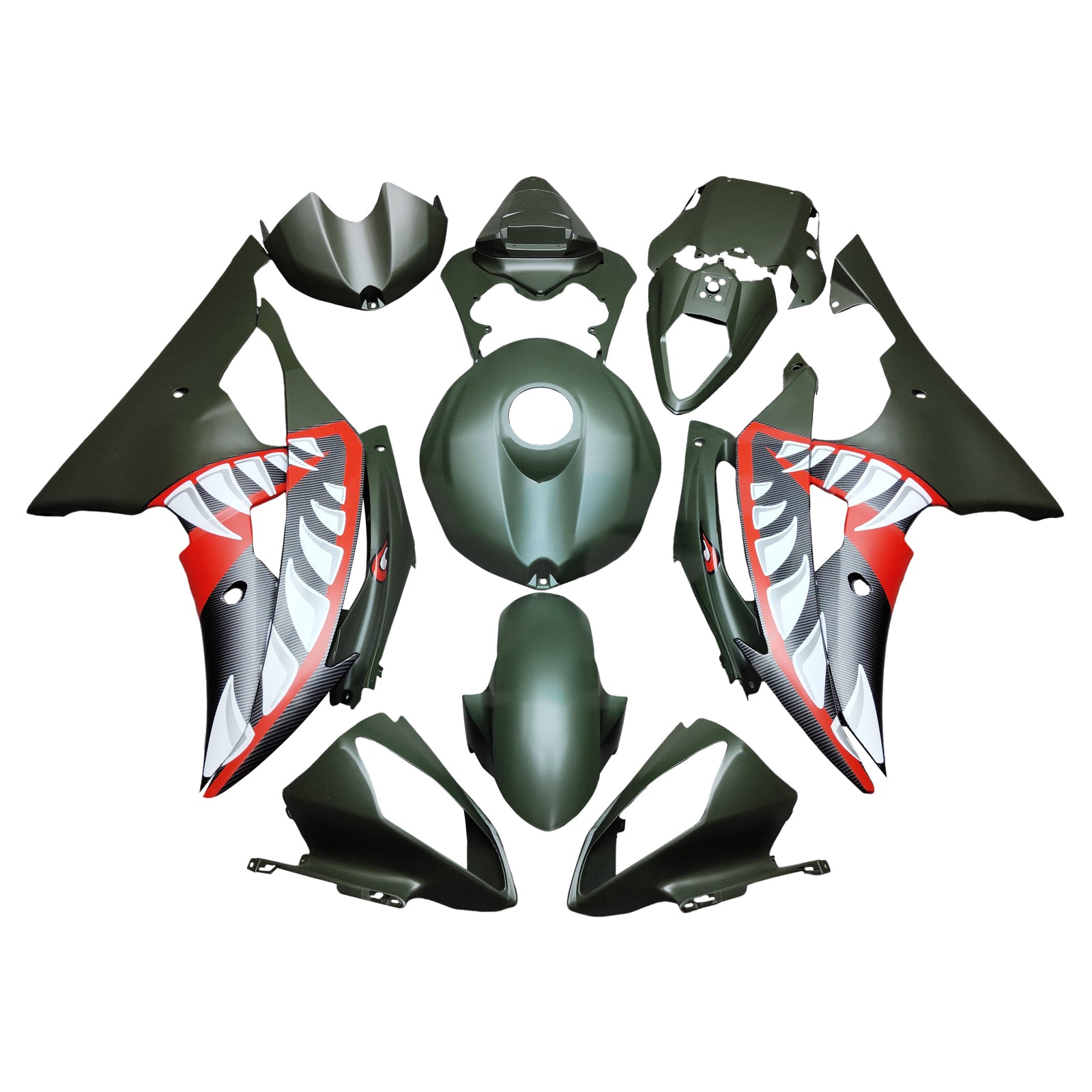 Amotopart 2008-2016 Yamaha YZF-R6 Black Green & Carbon Fiber Pattern Fairing Kit