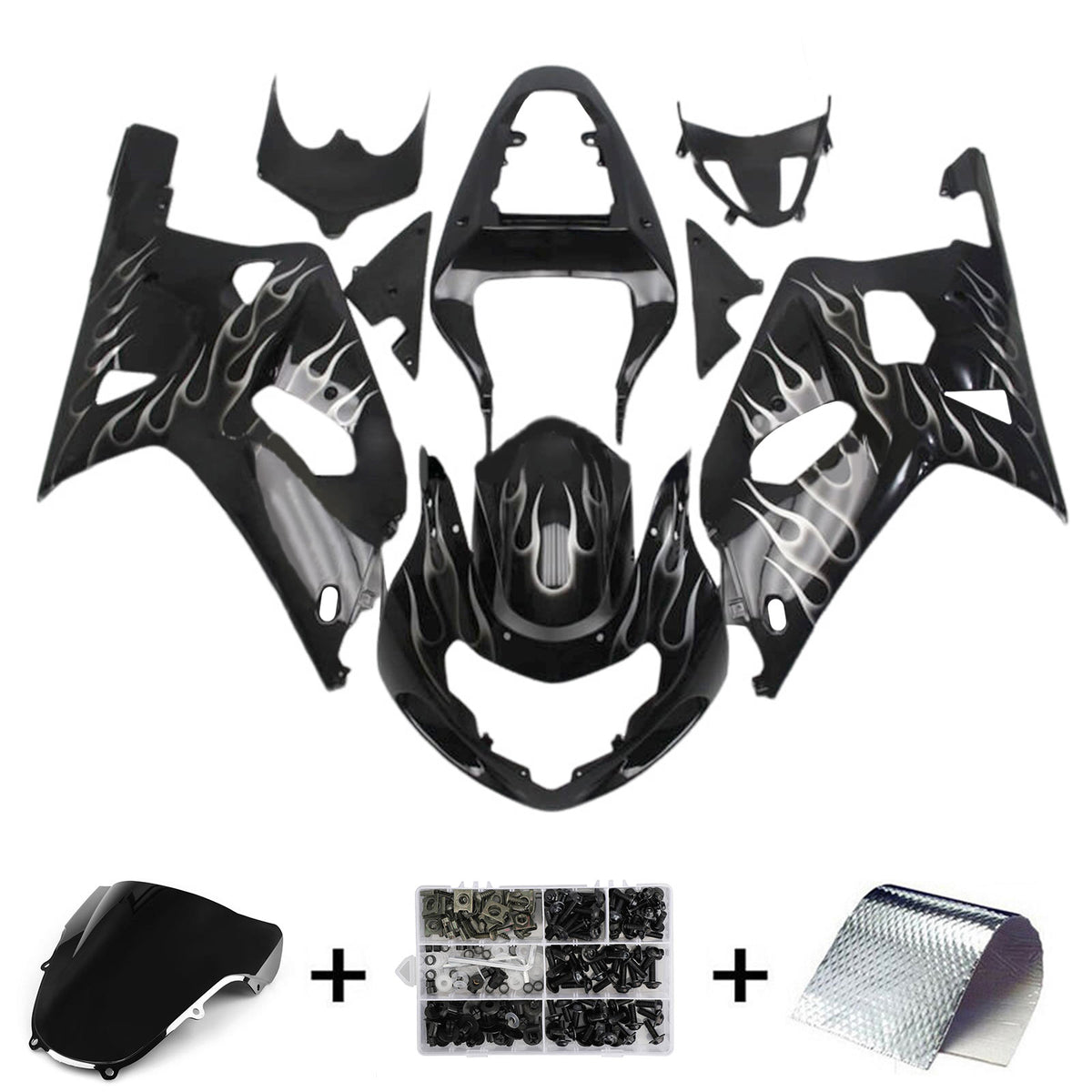 Amotopart 2001-2003 GSXR600 2000-2003 GSXR750 K1 Suzuki negro con kit de carenado de llama