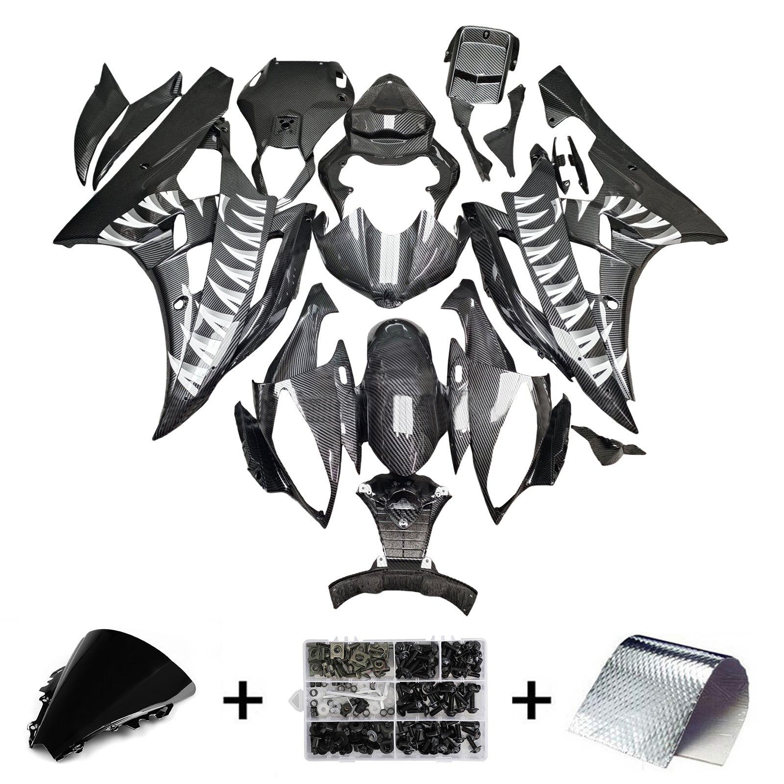 Amotopart 2006-2007 Yamaha YZF-R6 Grey & Black Carbon Fiber Pattern Fairing Ki