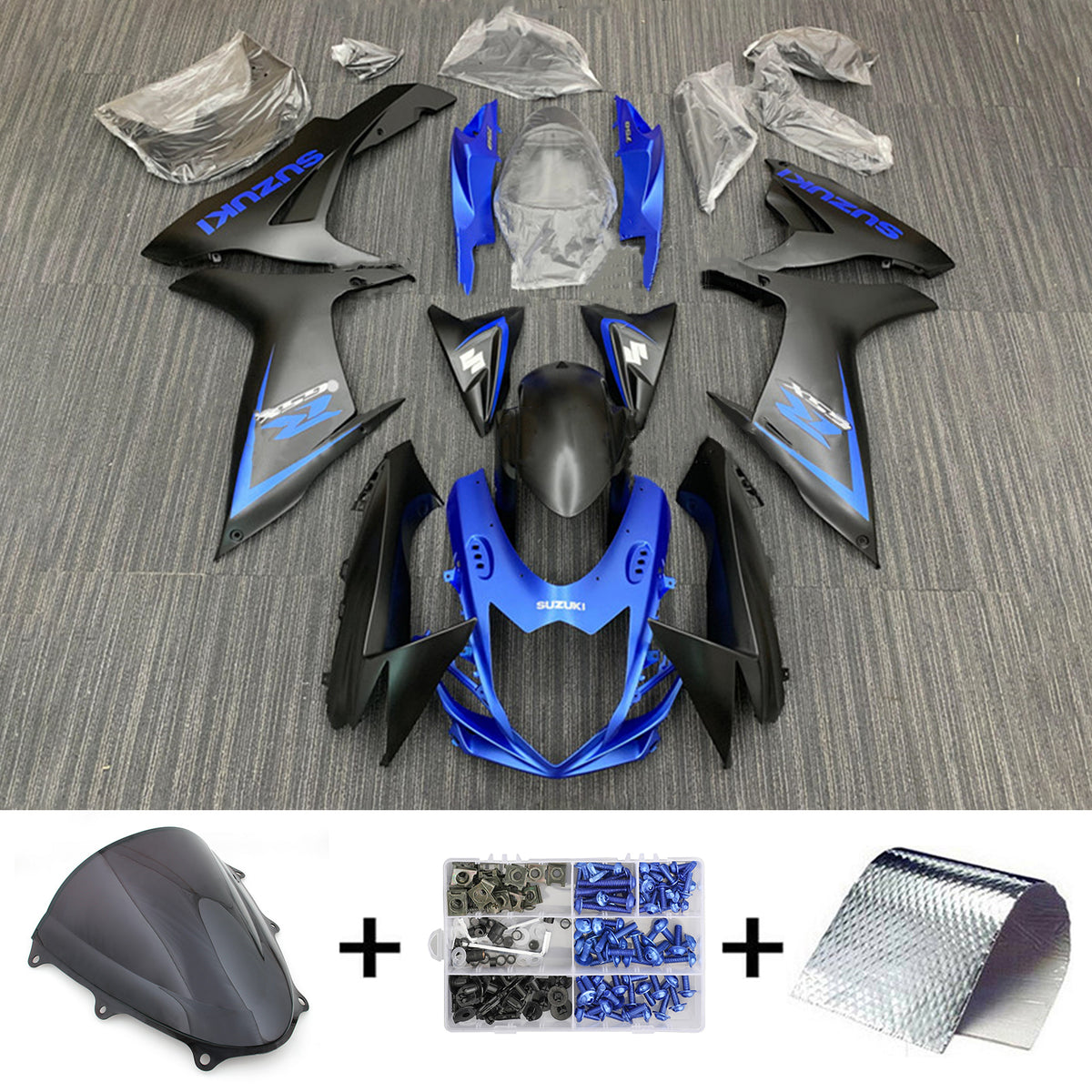 Amotopart 2011-2024 GSXR 600/750 スズキ マットブルー&ブラック フェアリングキット