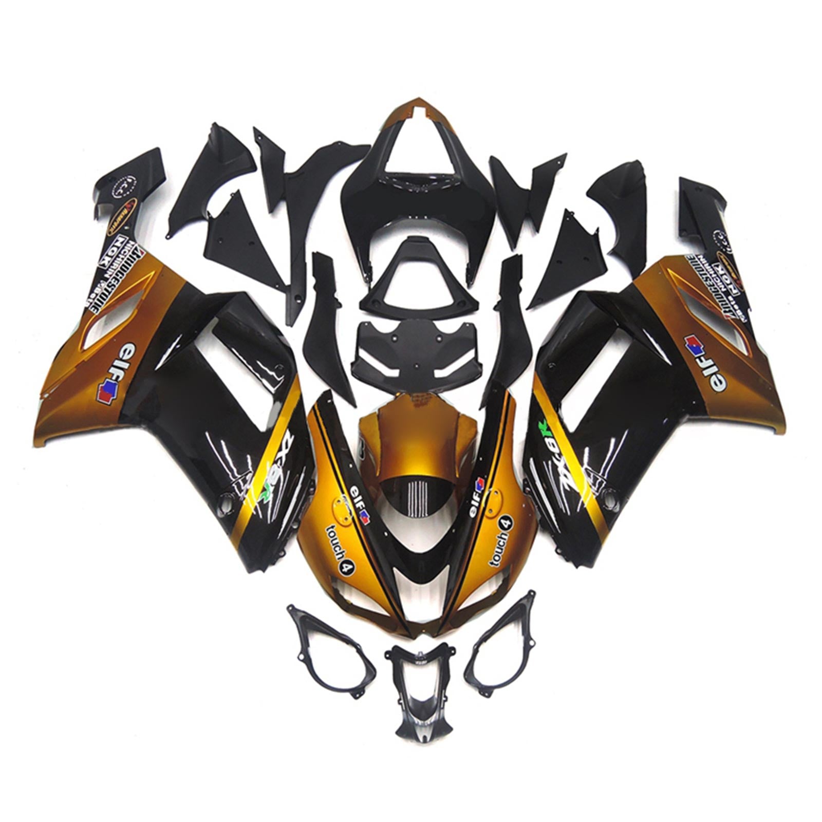 Amotopart 2007-2008 Kawasaki ZX6R 636 Black&Gold Fairing Kit