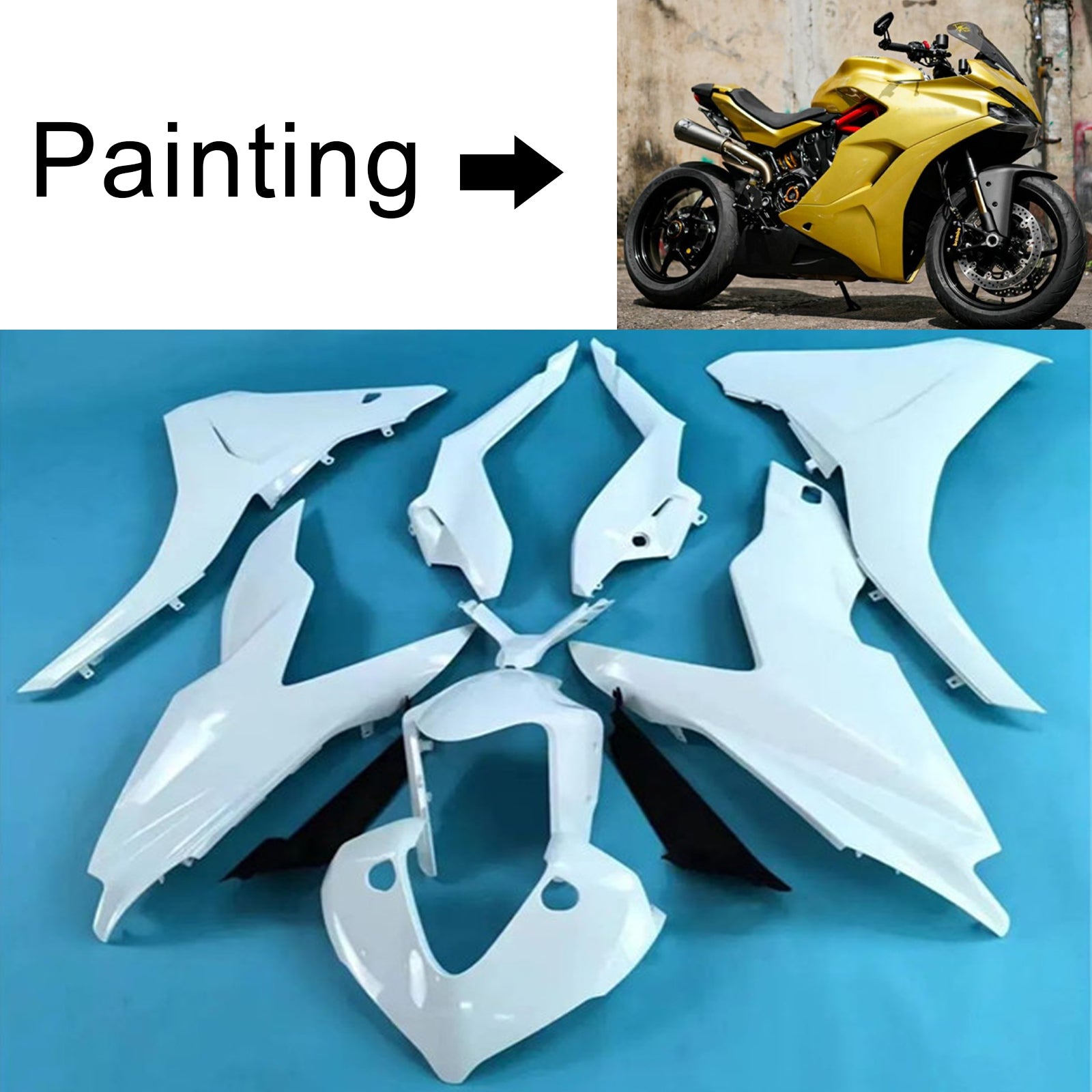 Amotopart 2017-2022 Ducati Supersport 939 / 939S Black Yellow Fairing Kit