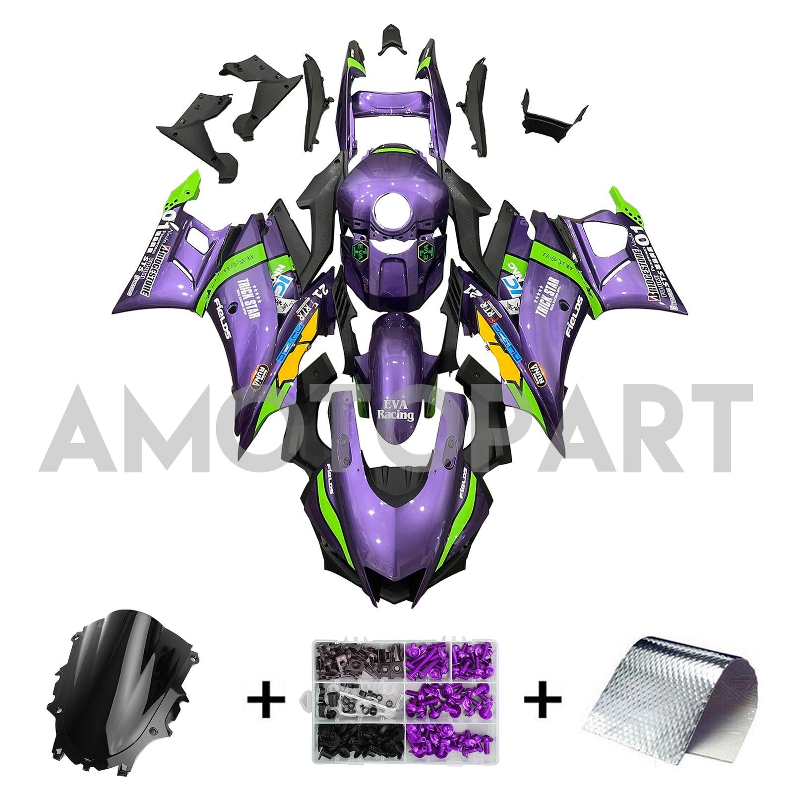 AMOTOPT 2022-2023 YAMAHA YZF-R3 R25 KIT PURPO E VERDE