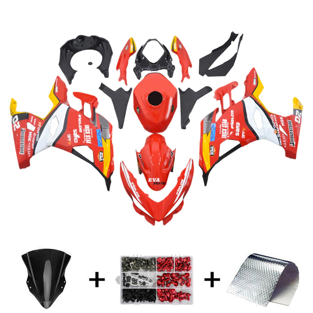 Amotopart 2018-2024 Kawasaki EX400 Ninja400 Kit de carenado rojo y naranja