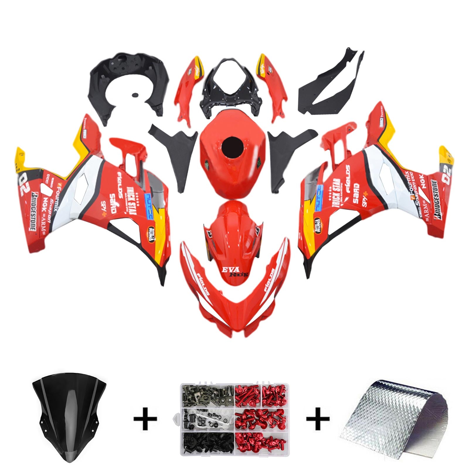 Amotopart 2018-2024 Kawasaki EX400 Ninja400 Kit carena rosso e arancione