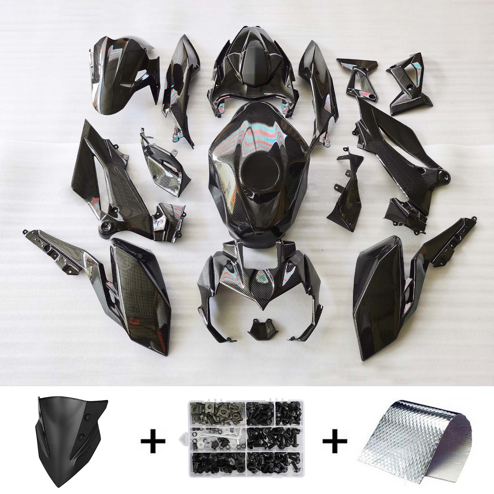 Amotopart 2018-2024 Z400 Kawasaki Carbon Fiber Black Fairing Kit