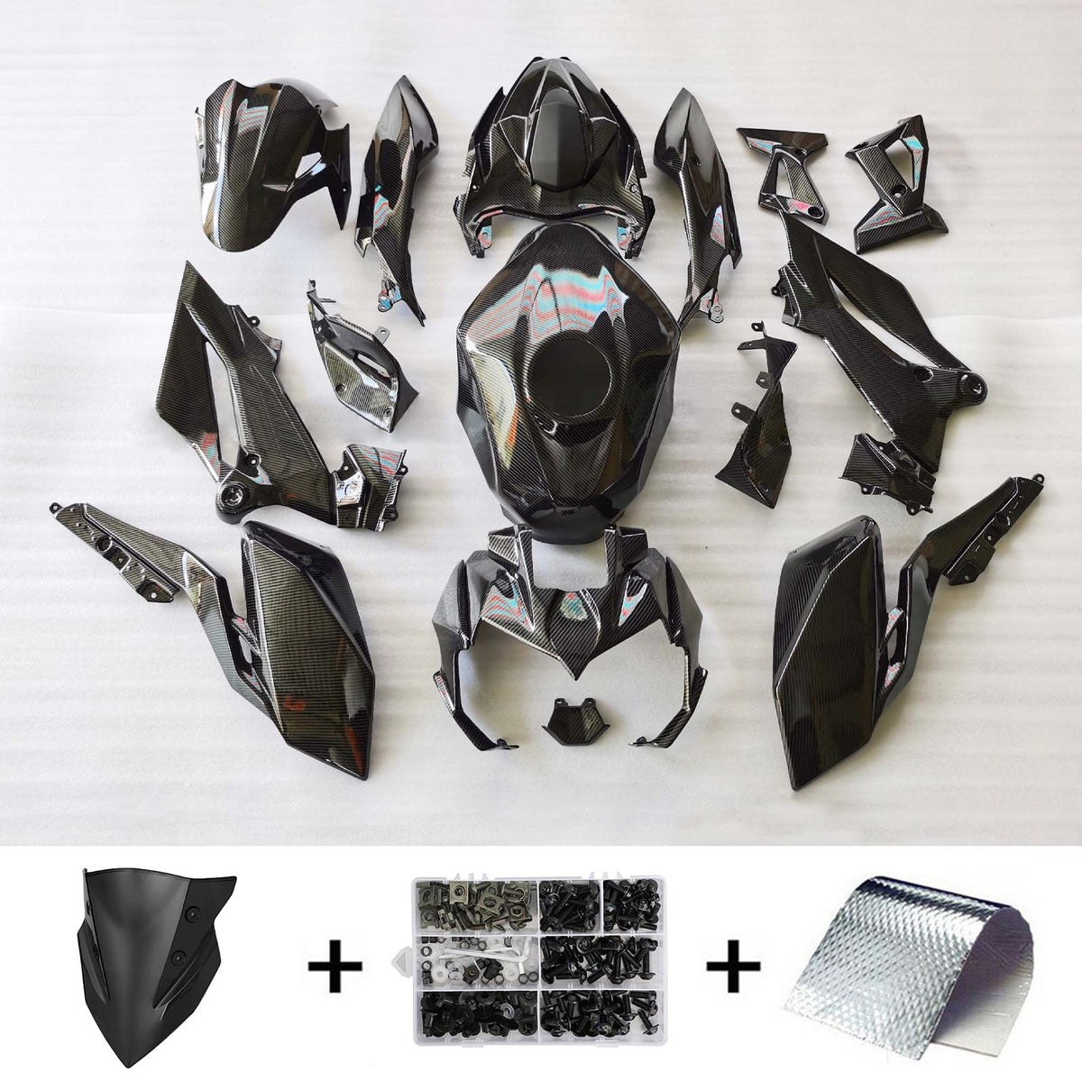 Amotopart 2018-2020 Z400 Kawasaki Carbon Fiber Black Fairing Kit