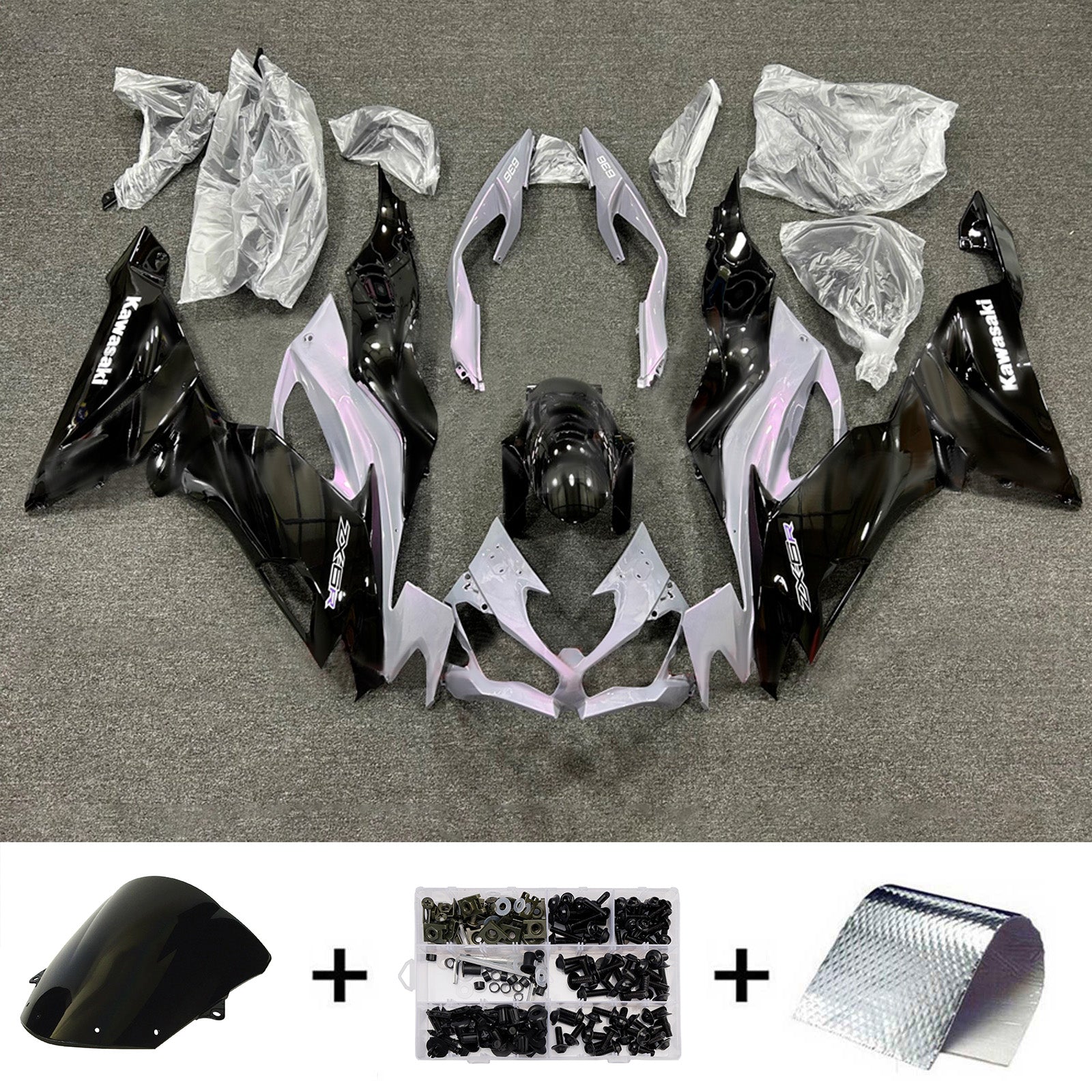 Amotopart 2019-2023 Kawasaki ZX6R Black Gray Fairing Kit