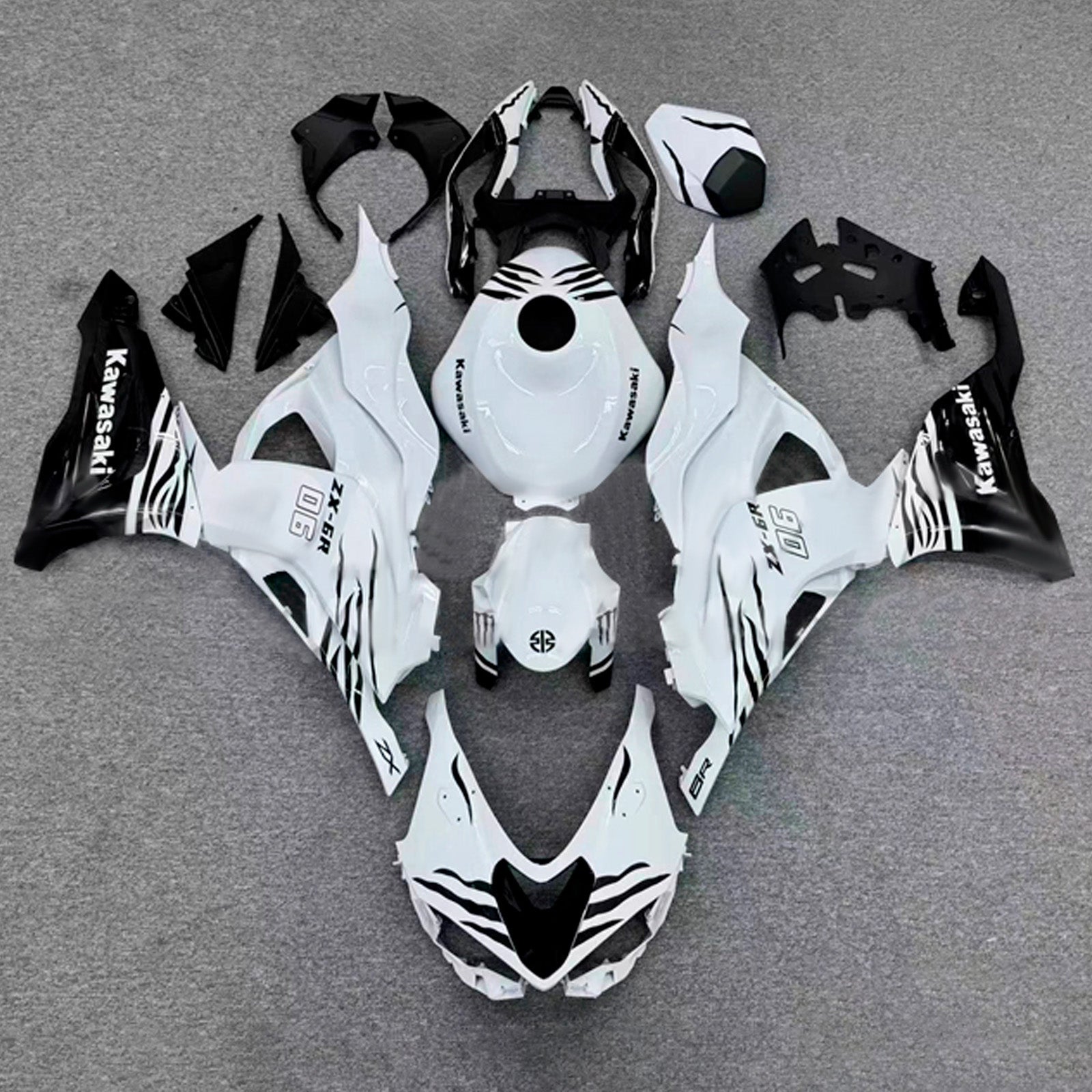 Amotopart 2024-2025 Kawasaki ZX-6R White & Black Fairing Kit