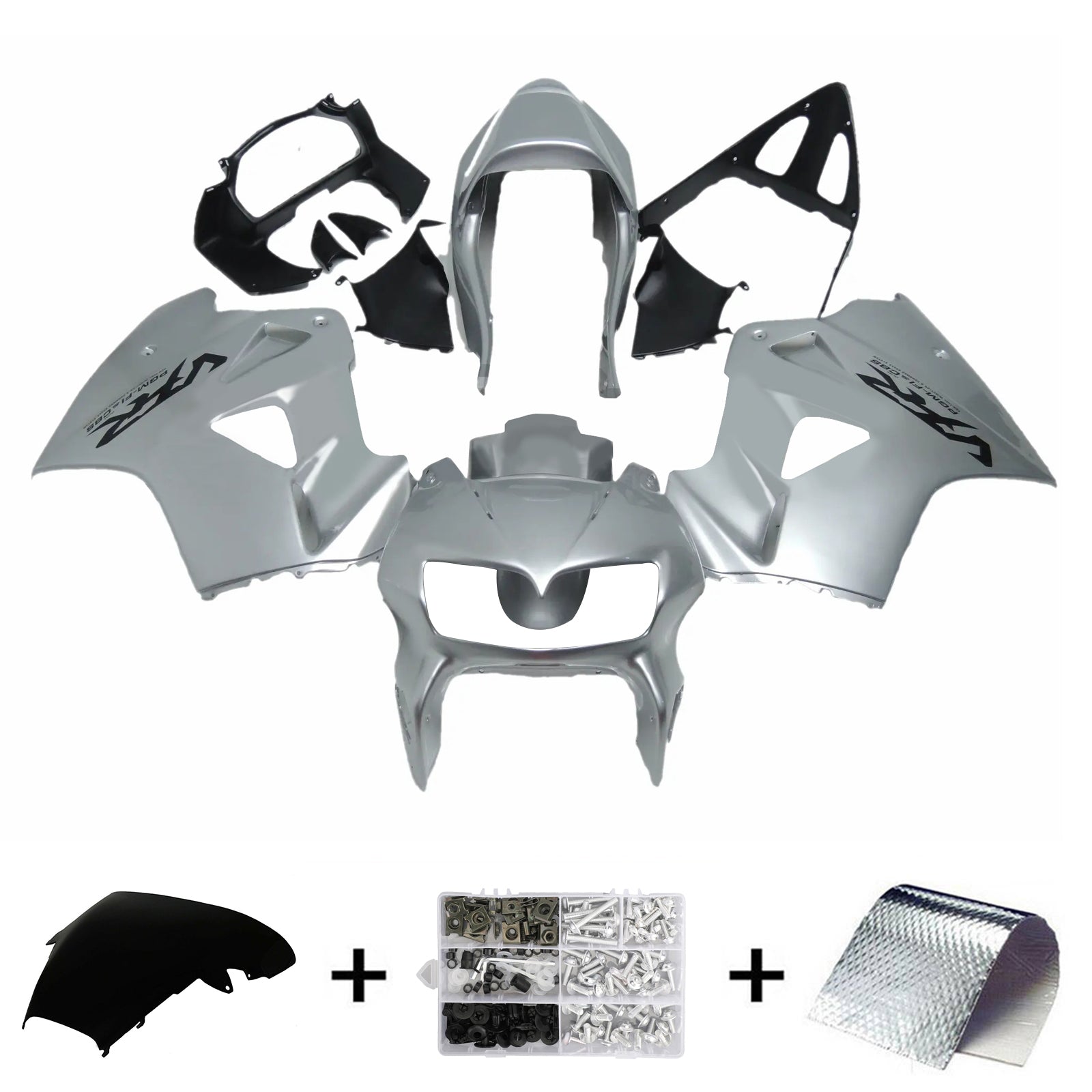 Amotopart 1998-2001 Honda VFR800 Silver Black Fairing Kit