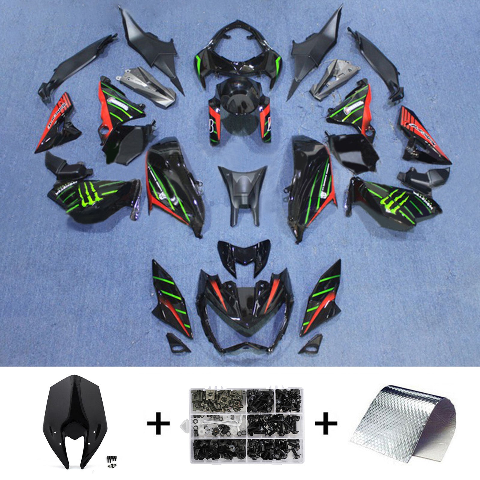 Amotopart 2013-2018 Kawasaki Z800 Red&Green Monster Fairing Kit