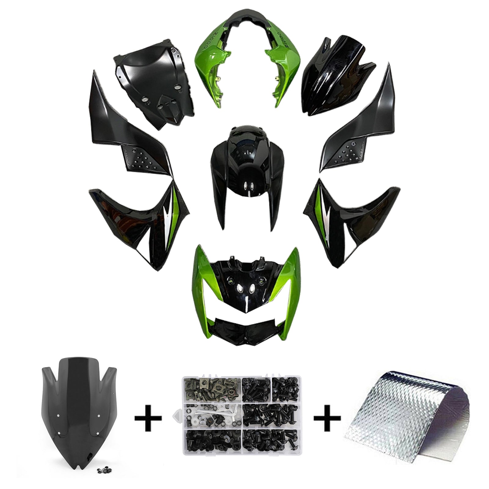 Amotopart 2007-2009 Kawasaki Z1000 Kit de carenado negro verde