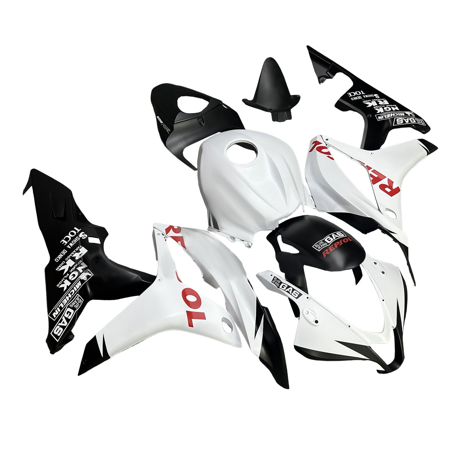Amotopart 2007-2008 Honda CBR600RR Matte Black White Fairing Kit