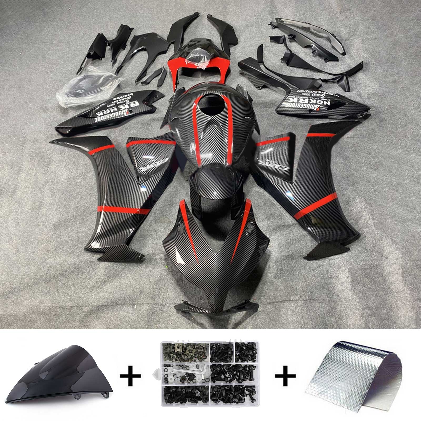 Amotopart 2012–2016 CBR1000RR Honda Carbonfaser mit rotem Akzent-Verkleidungsset