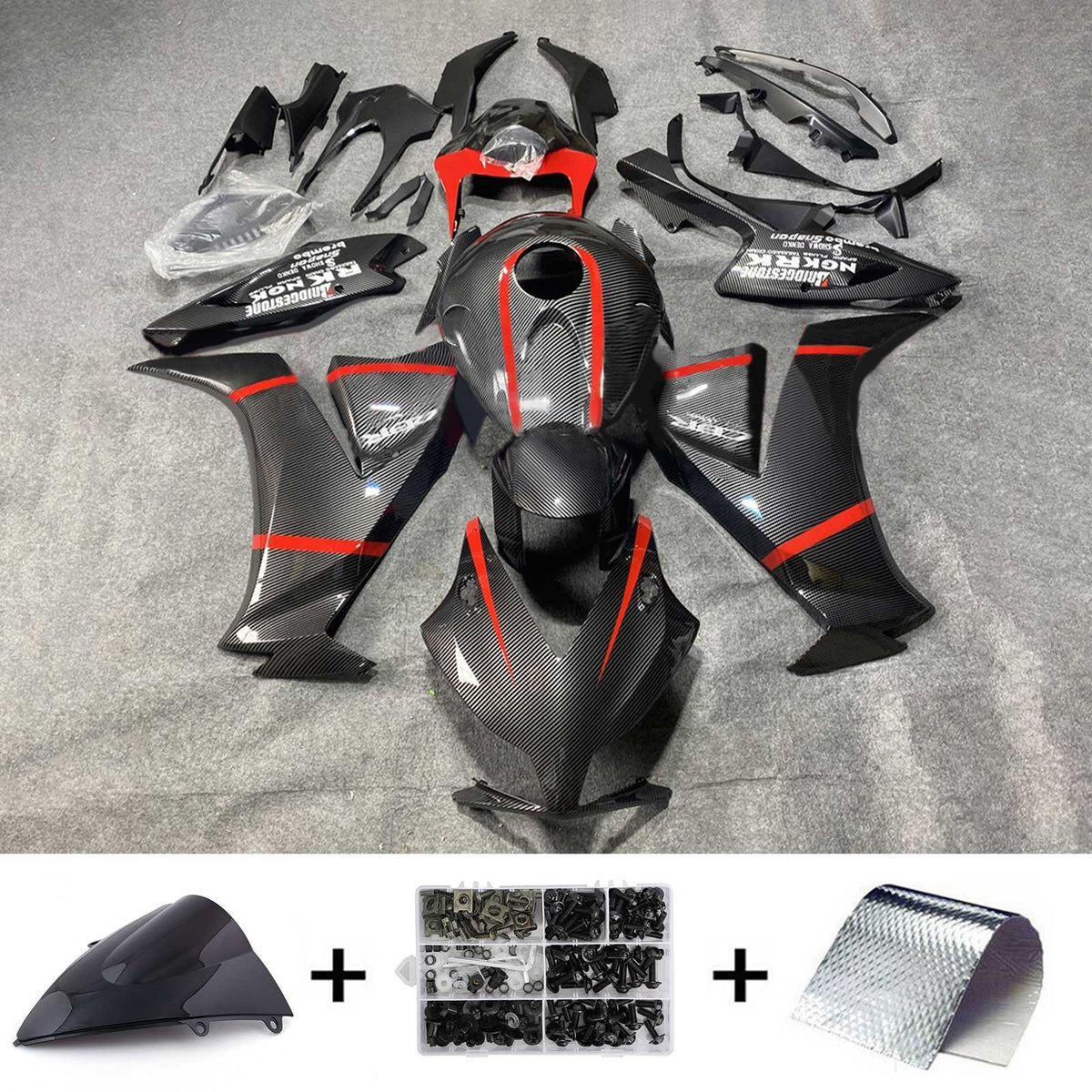 Amotopart 2012-2016 CBR1000RR Honda Carbon Fiber with Red Accent Fairing Kit