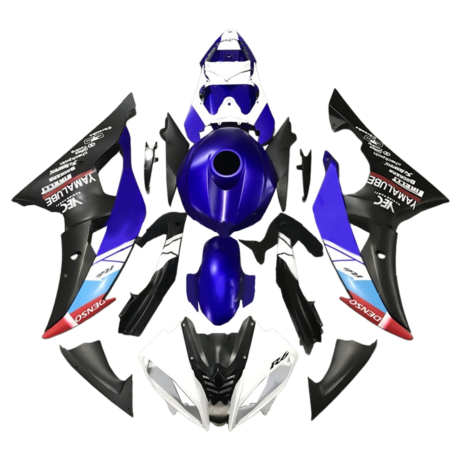 Amotopart ヤマハ YZF 600 R6 2008-2016 ブルー&ブラック スタイル 5 フェアリングキット