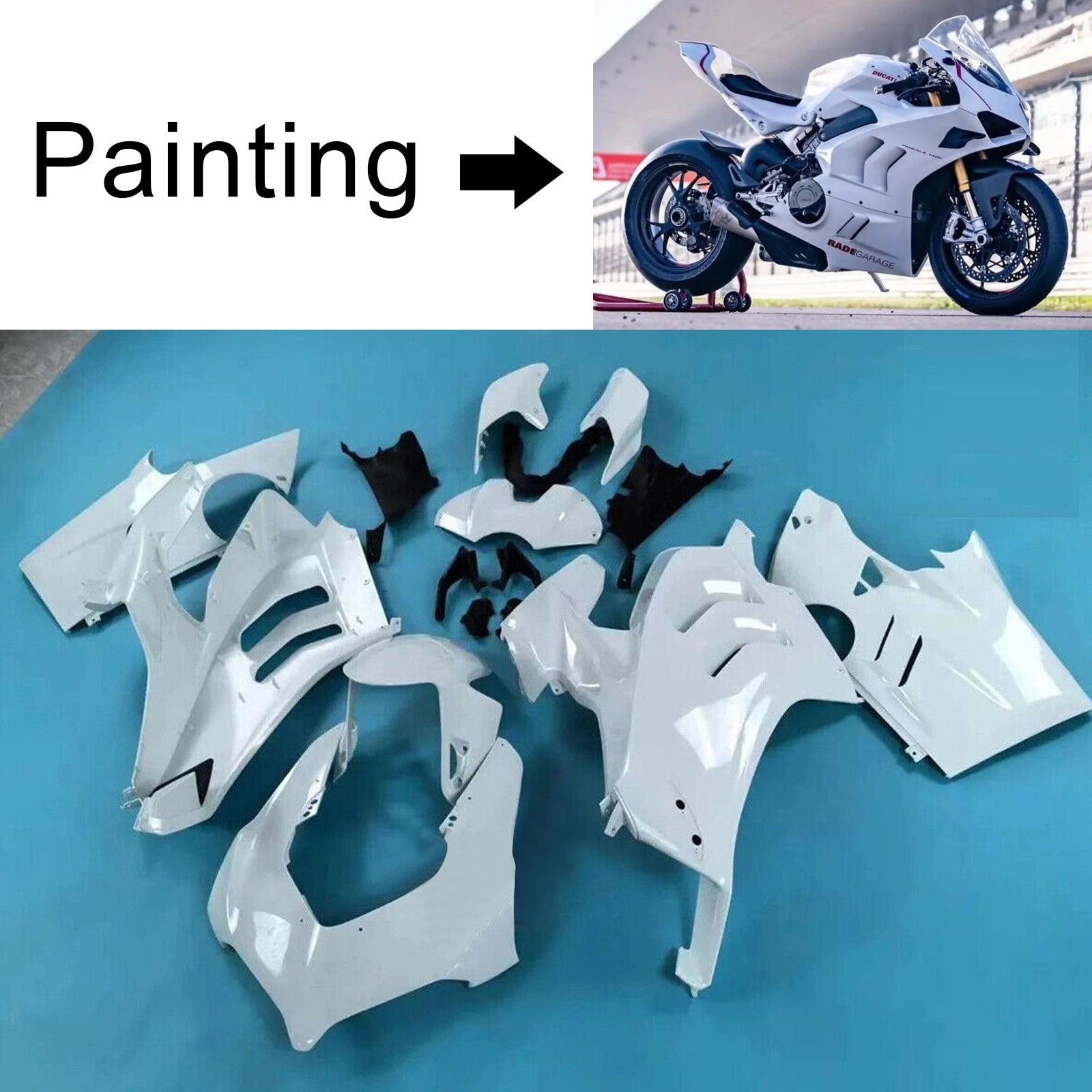 Amotopart Ducati 22-24 Panigale V4 V4S y 23-24 Panigale V4SP V4R Kit de carenado blanco negro