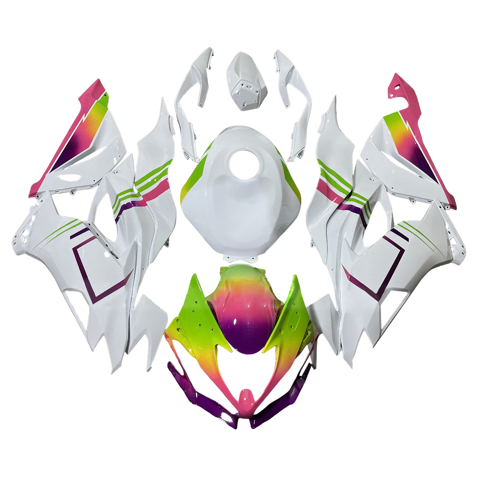Amotopart 2019-2023 Kawasaki ZX6R Rainbow Gradient Fairing Kit