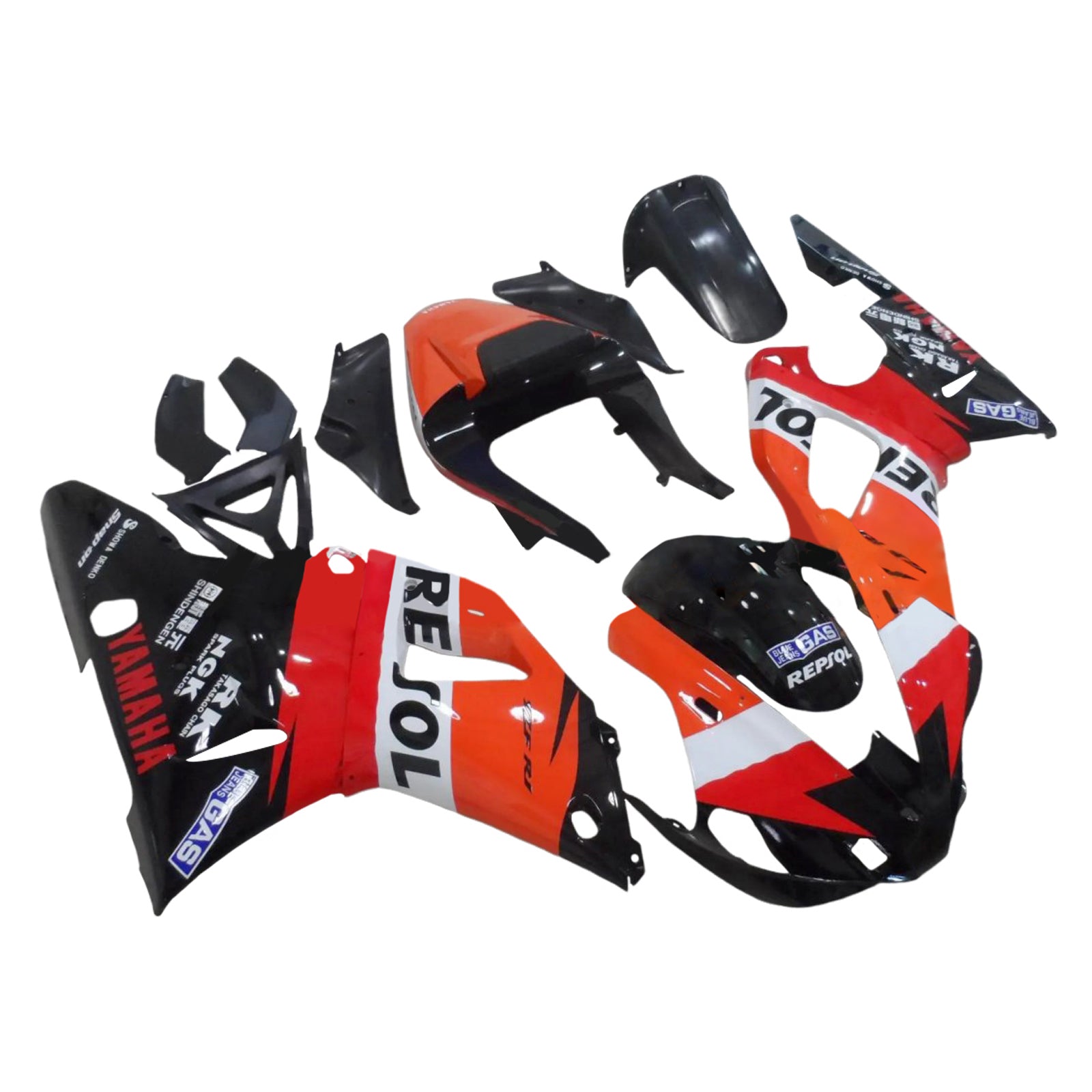 Amotopart 2000-2001 Yamaha YZF 1000 R1 Black White Orange Fairing Kit