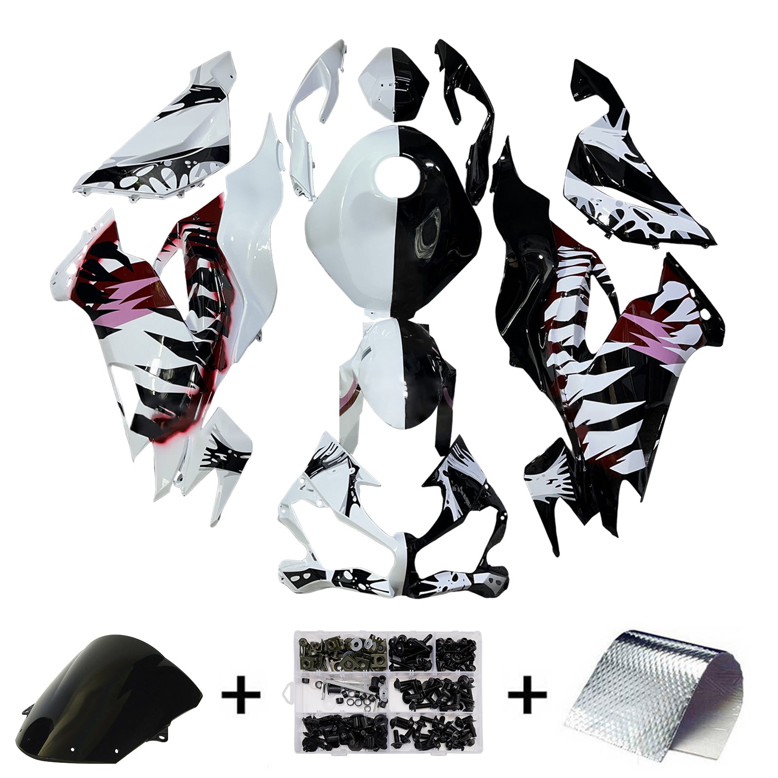 Amotopart 2019-2023 Kawasaki ZX6R Black White Fairing Kit