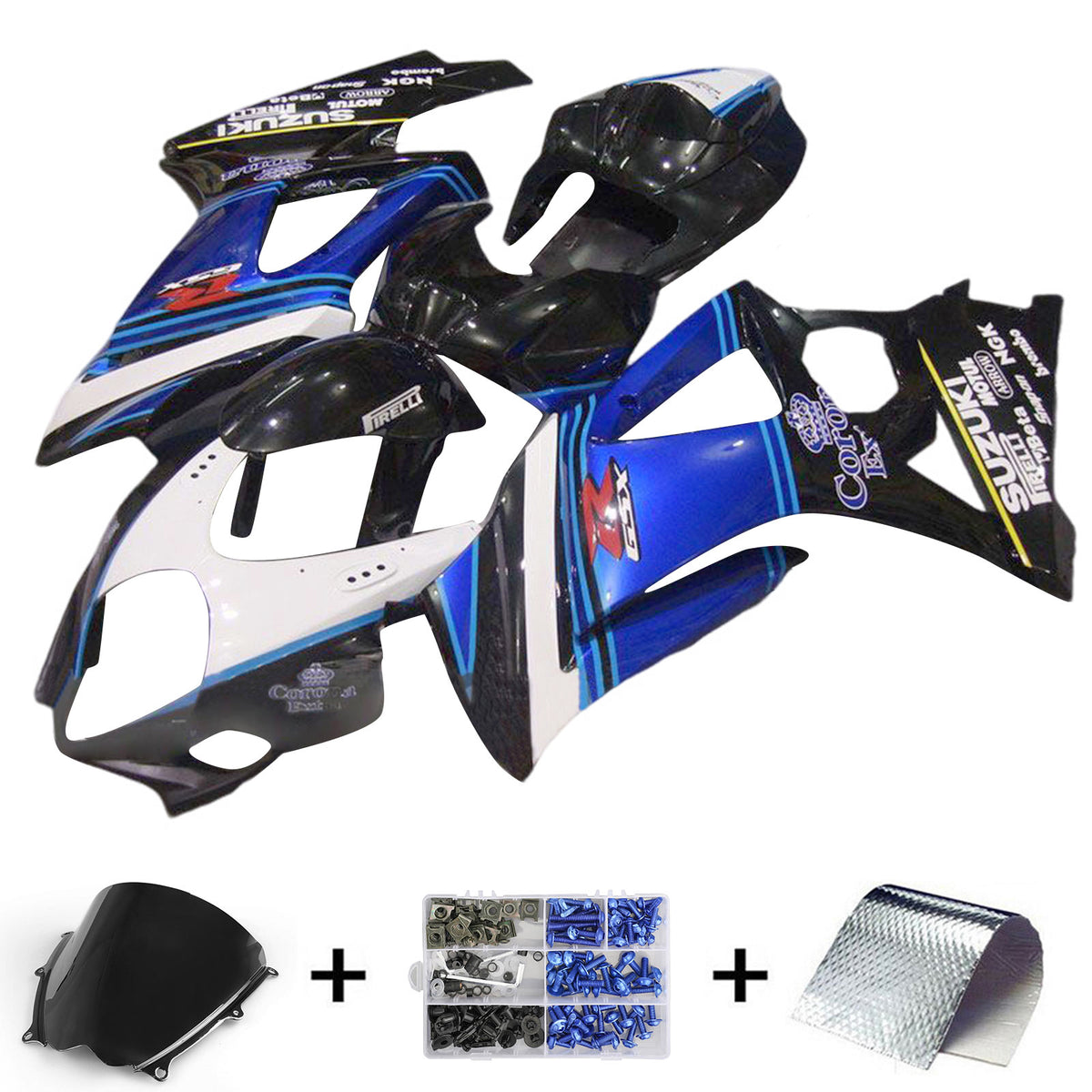 Amotopart 2007-2008 K7 GSXR1000 Suzuki Bleu et Noir Style2 Kit de carénage