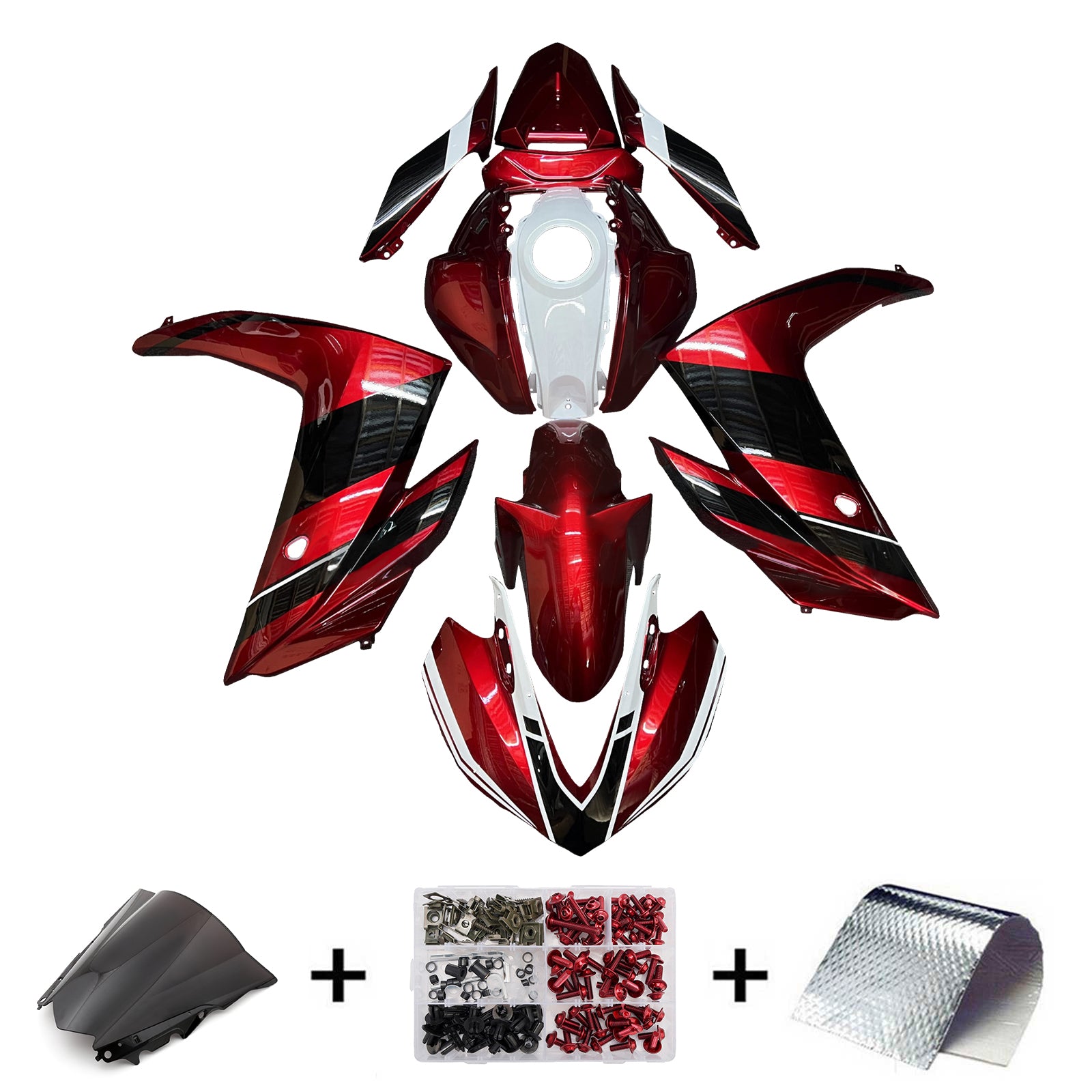 Amotopart Yamaha 2014-2018 YZF R3 2015-2017 YZF R25 Red & Black Fairing Kit