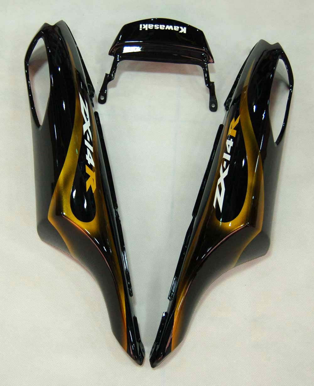 Amotopart 2006-2011 Kawasaki ZX14R Black with Yellow Flame Fairing Kit