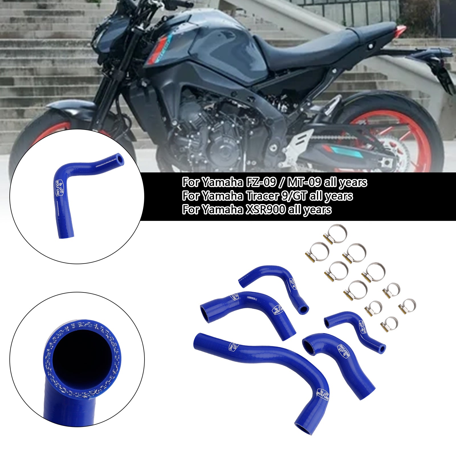 All Years Yamaha MT-09 XSR900 Tracer 9/GT Silicone Radiator coolant Hose