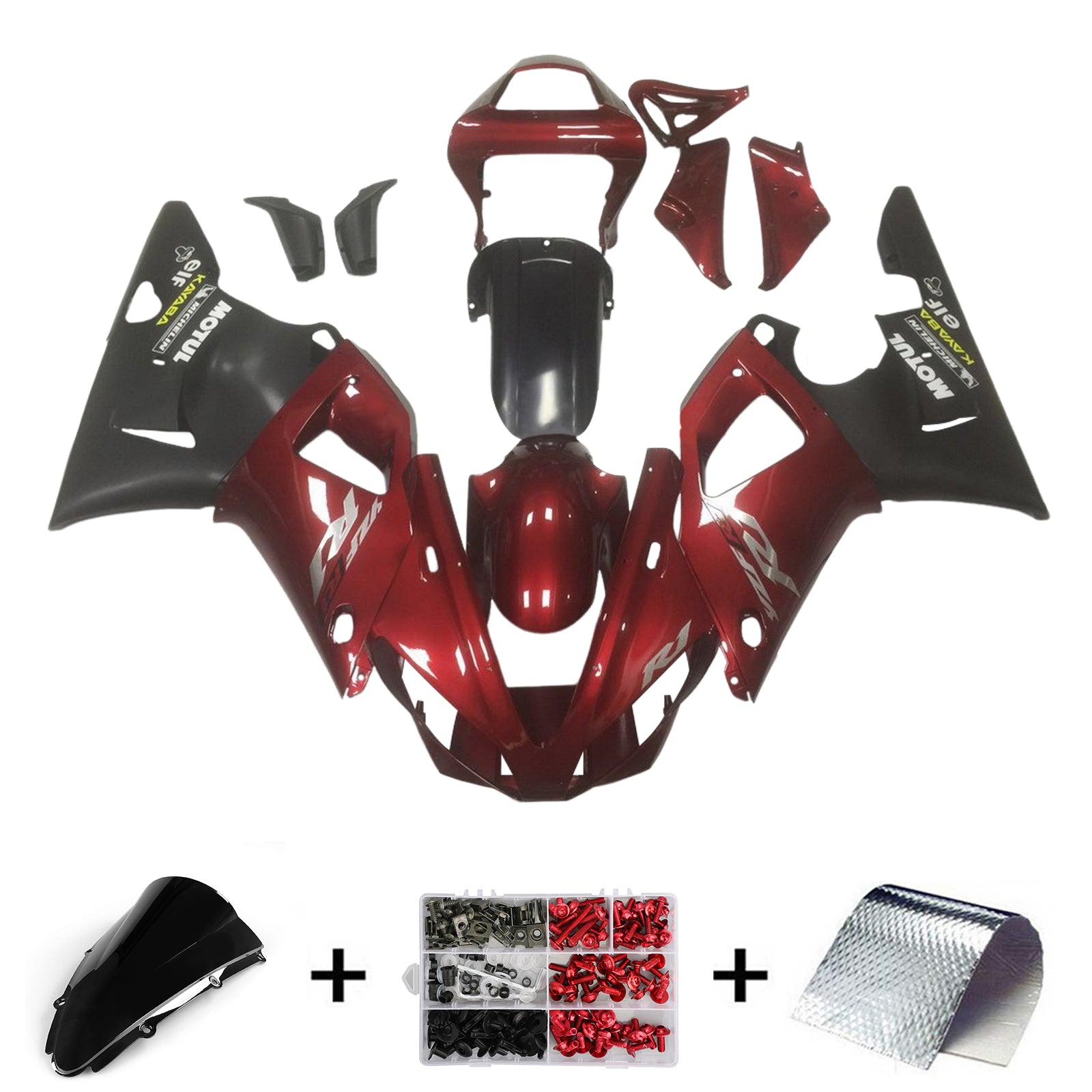 Amotopart 2000-2001 Yamaha YZF 1000 R1 Dark Red Black Fairing Kit