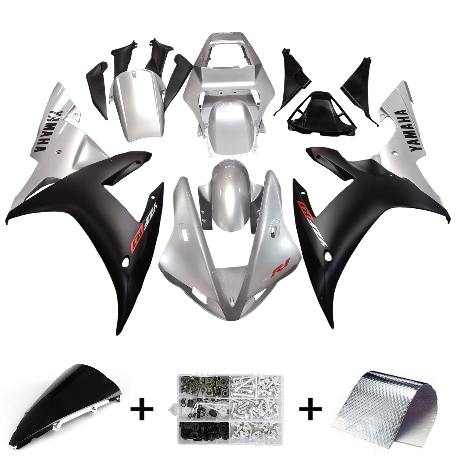 Amotopart 2002-2003 Yamaha YZF 1000 R1 Silver&Black Fairing Kit