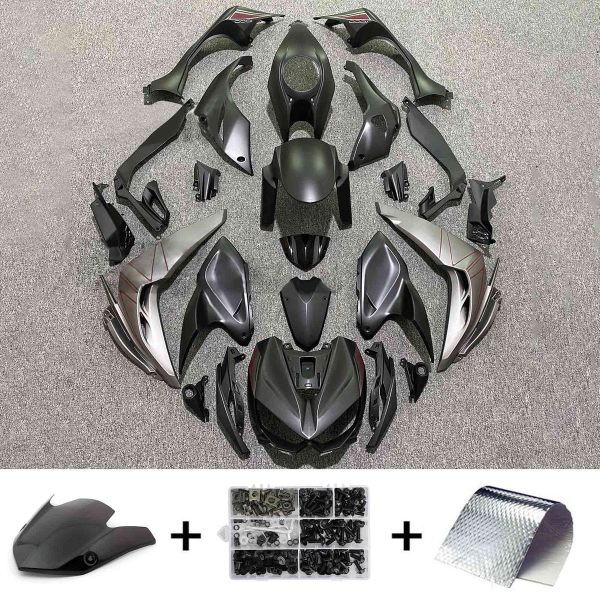 Amotopart 2014-2017 Z1000 Kawasaki Kit de carénage noir mat et argent