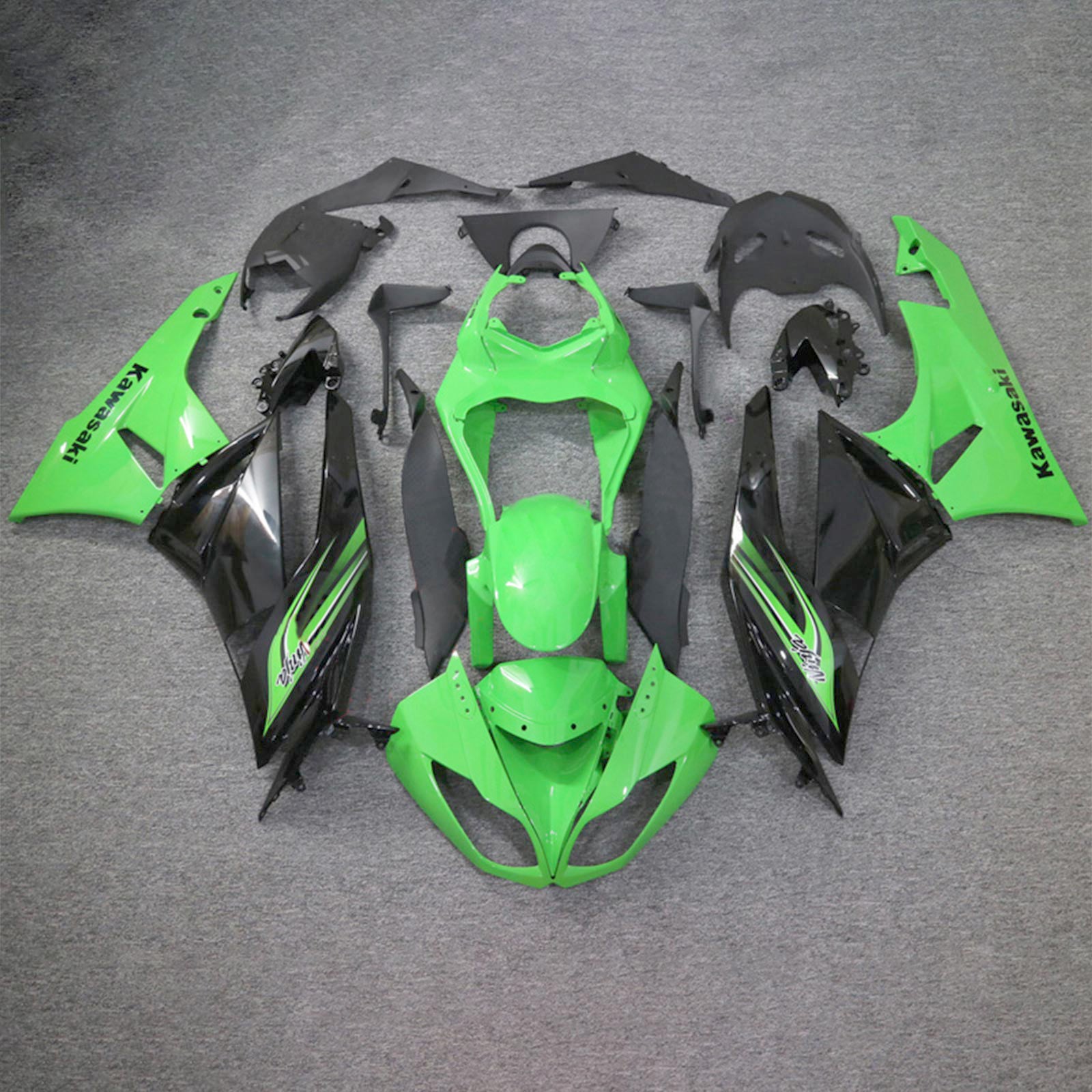 Amotopart Kawasaki 2009-2012 ZX6R 636 Kit de carenado verde y negro Style3