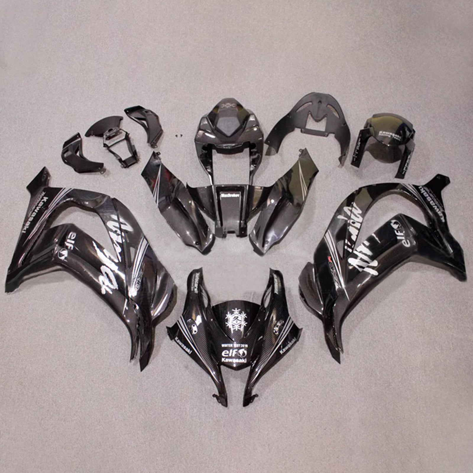 Amotopart 2016-2020 Kawasaki ZX10R Black White Carbon Fiber Pattern Fairing Kit