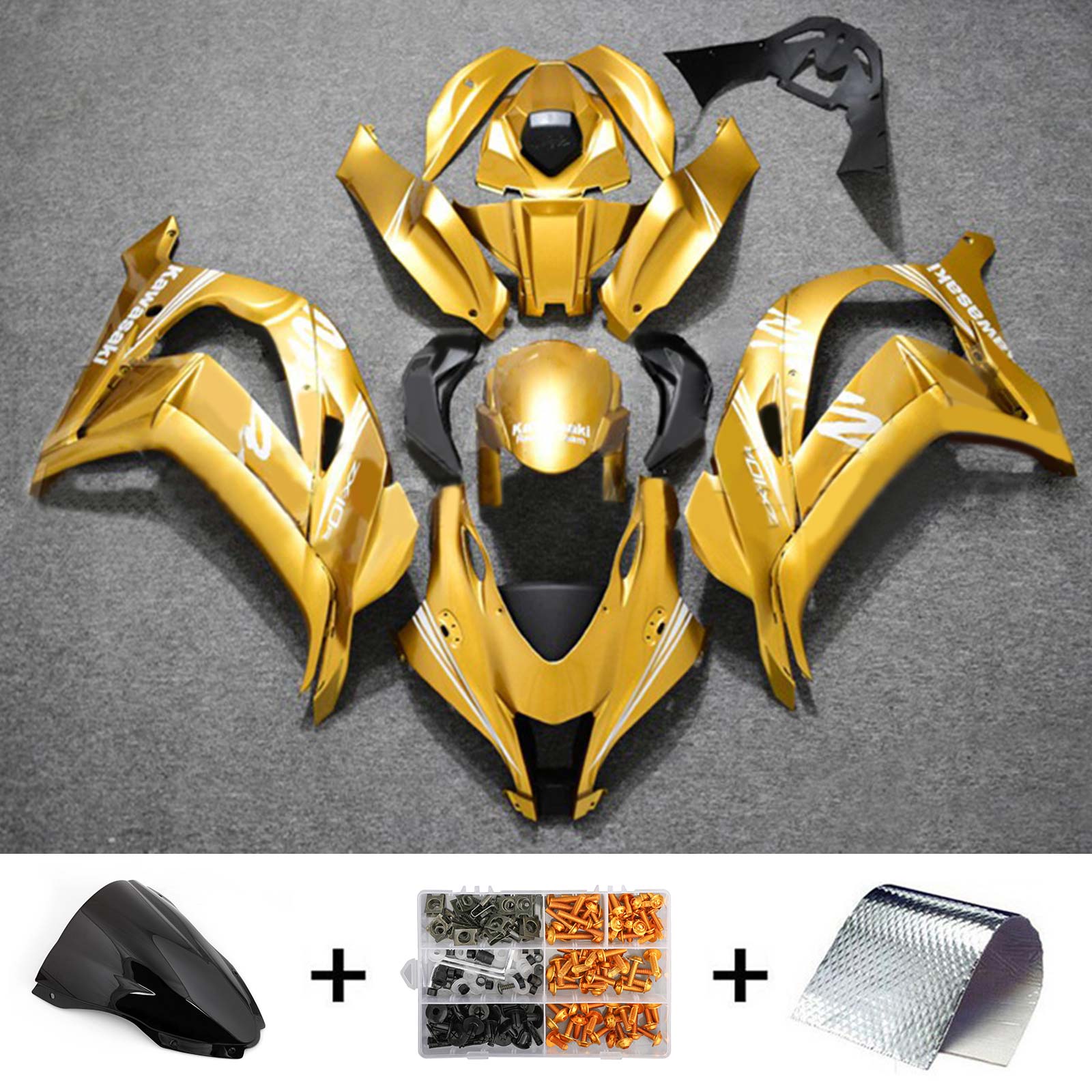 Amotopart 2016-2020 ZX10R Kawasaki Gold with White Logo Fairing Kit