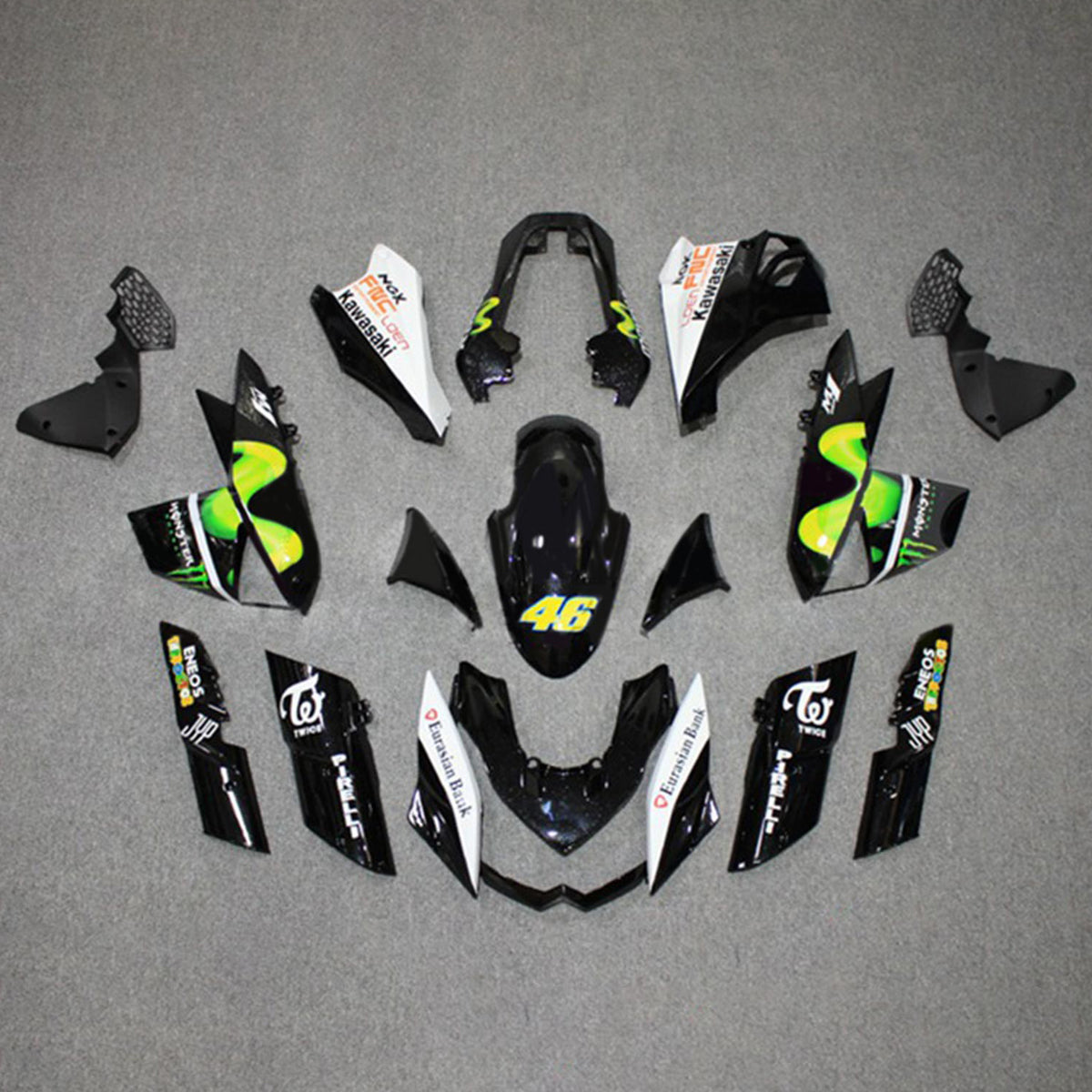 Amotopart 2010-2013 Z1000 Kawasaki vert et noir Style3 Kit de carénage