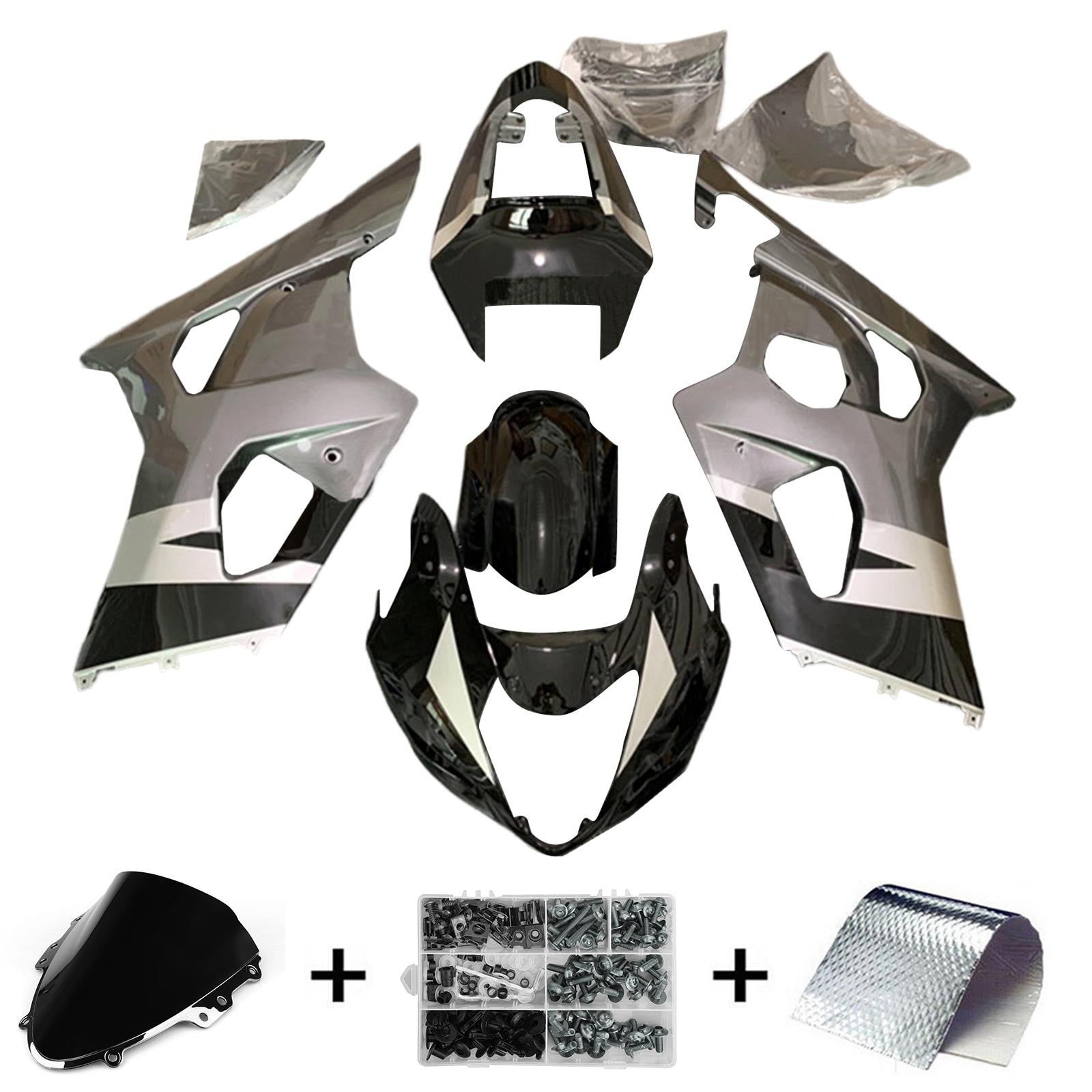 Amotopart 2004-2005 Suzuki GSXR 600/750 K4 Kit de carénage noir et gris