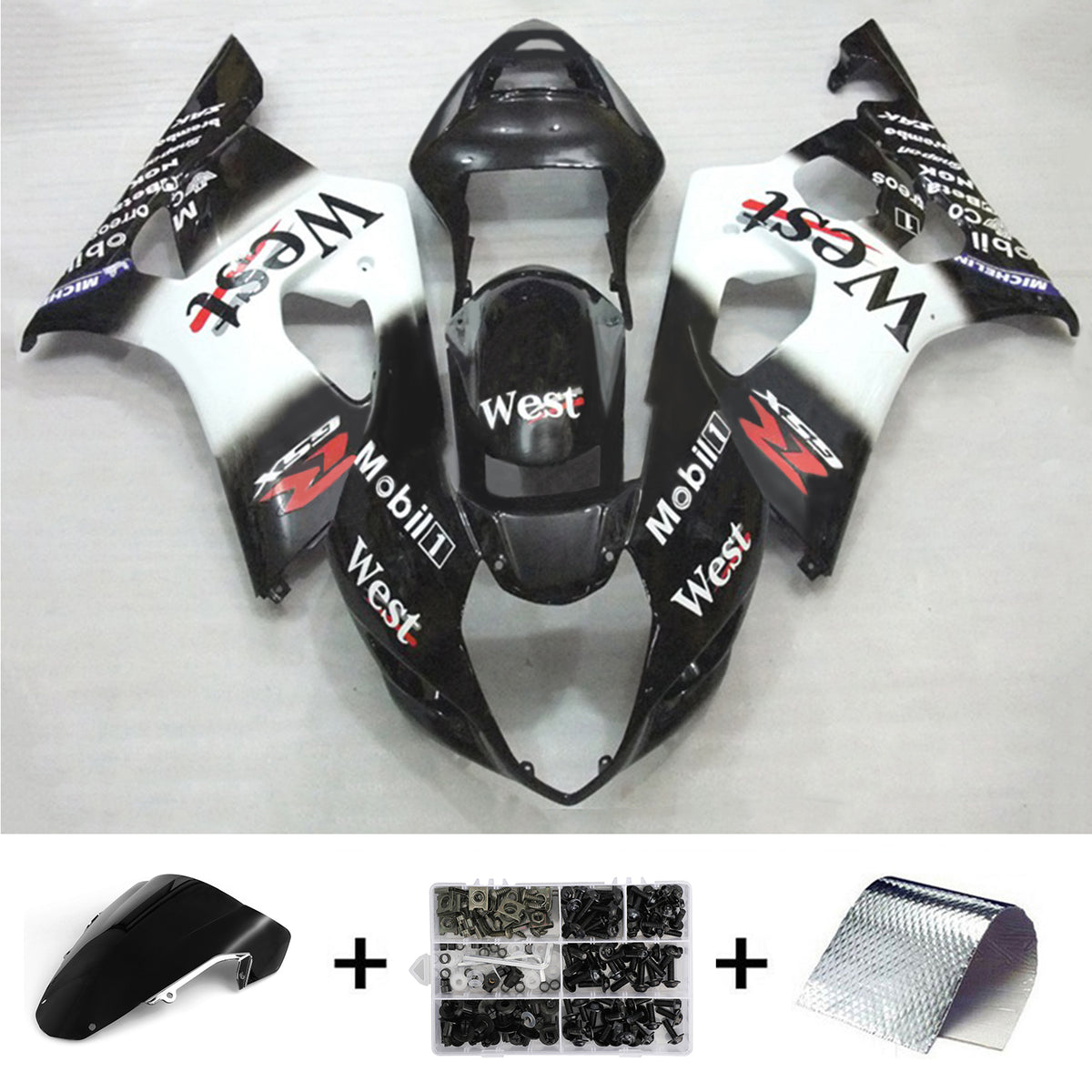 Amotopart 2003-2004 K3 Suzuki GSXR1000 Kit de carénage blanc et noir