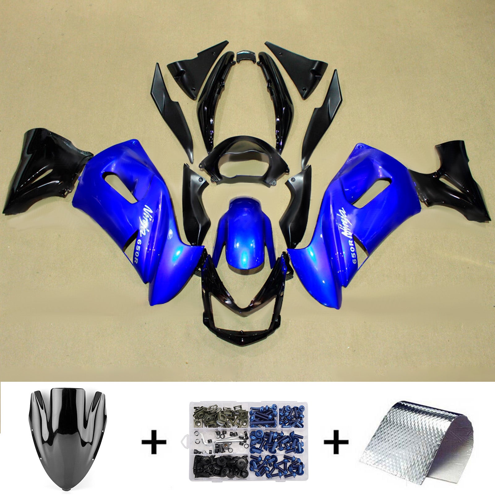 Amotopart 2006-2008 Kawasaki ER6F/Ninja650 Blue Black Fairing Kit