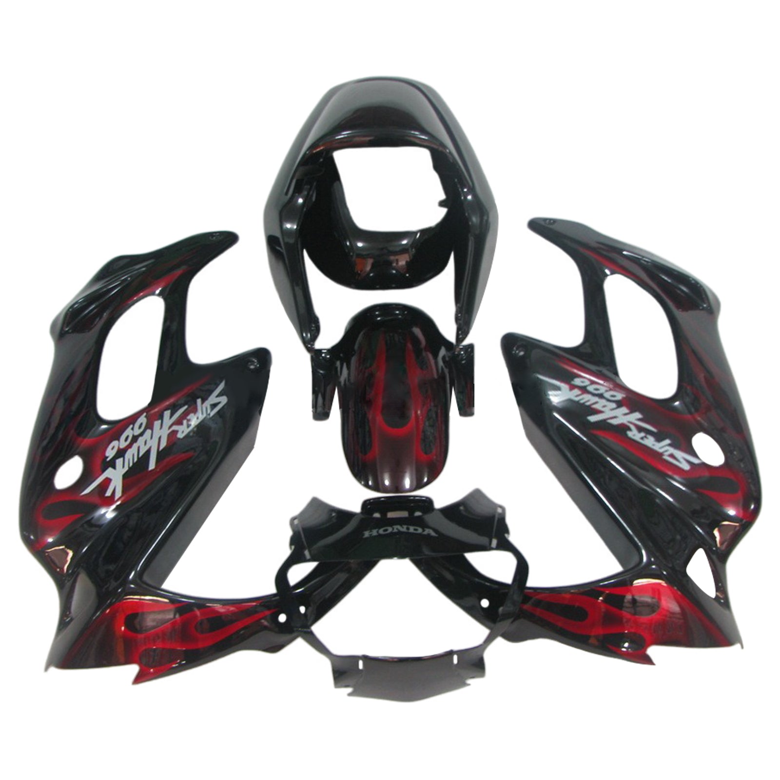 Amotopart 1997-2005 VTR1000F Honda Black&Red Flame Fairing Kit