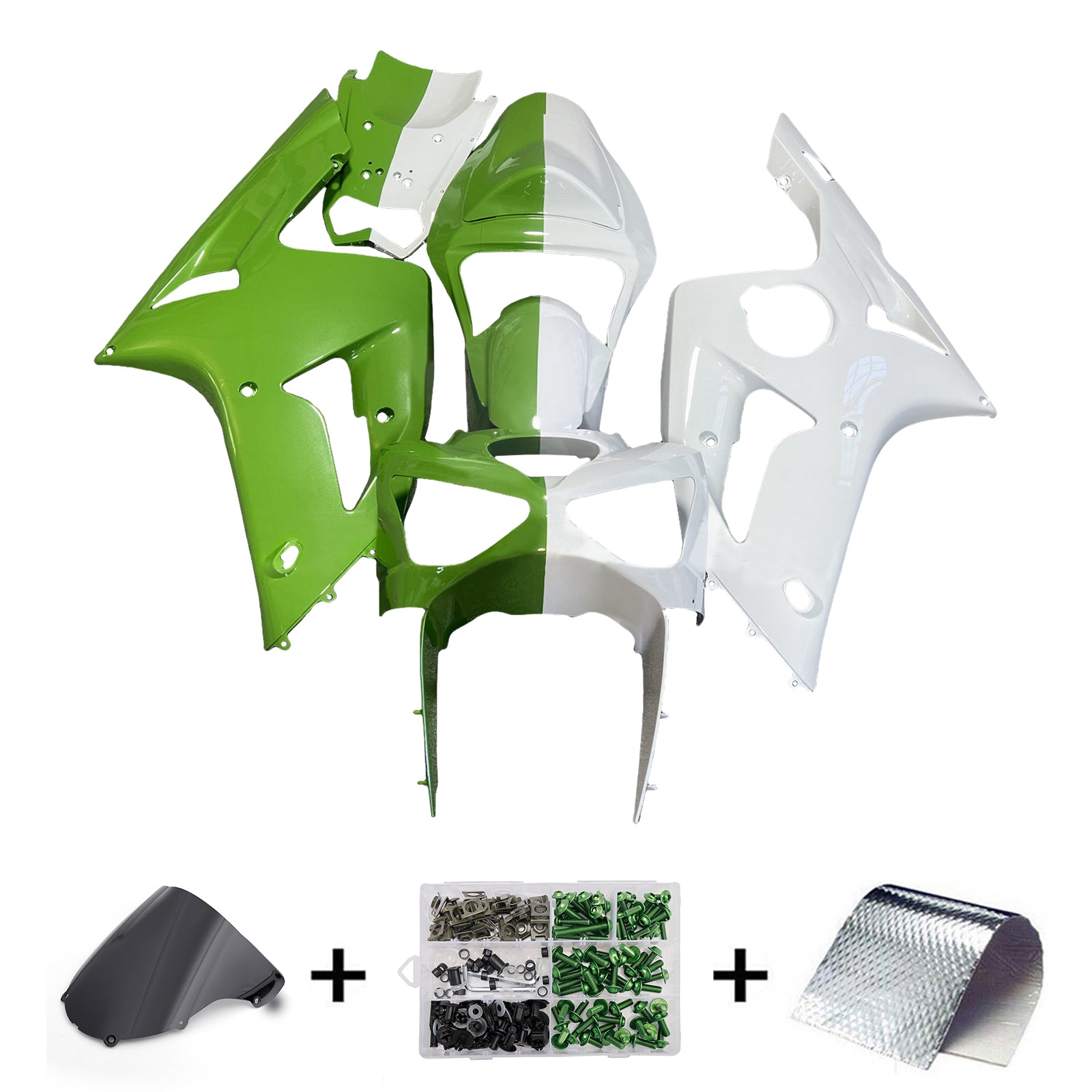 Amotopart 2003-2004 Kawasaki ZX6R 636 Weißes Grünverkleidungskit