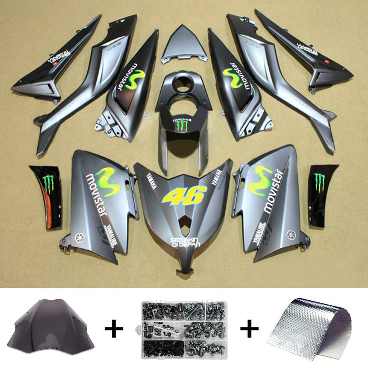 Amotopart 2012-2014 T-Max TMAX530 Yamaha Kit carenatura grigio e giallo