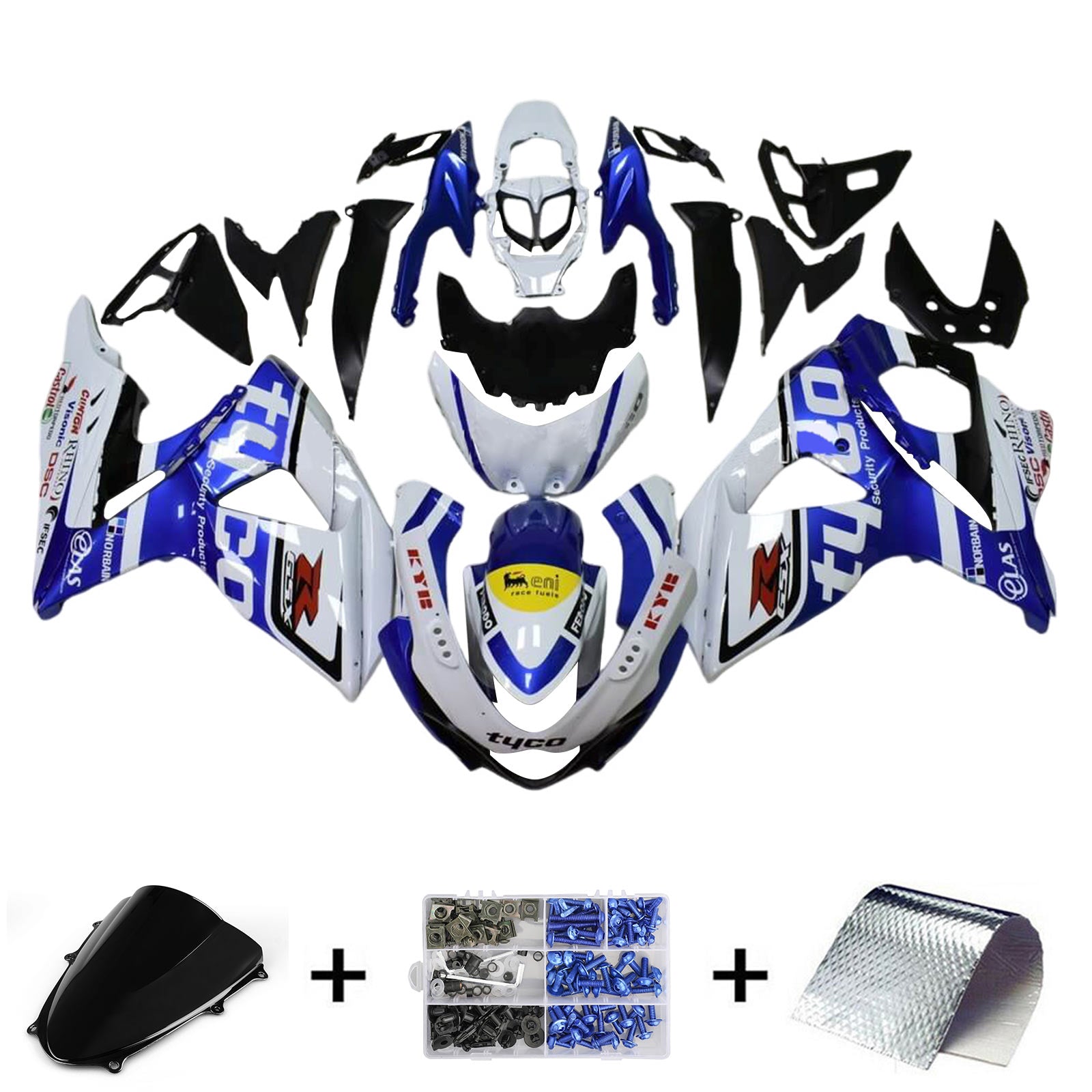 Amotopart 2009-2016 K9 GSXR1000 Suzuki Kit de carénage blanc et bleu Style2