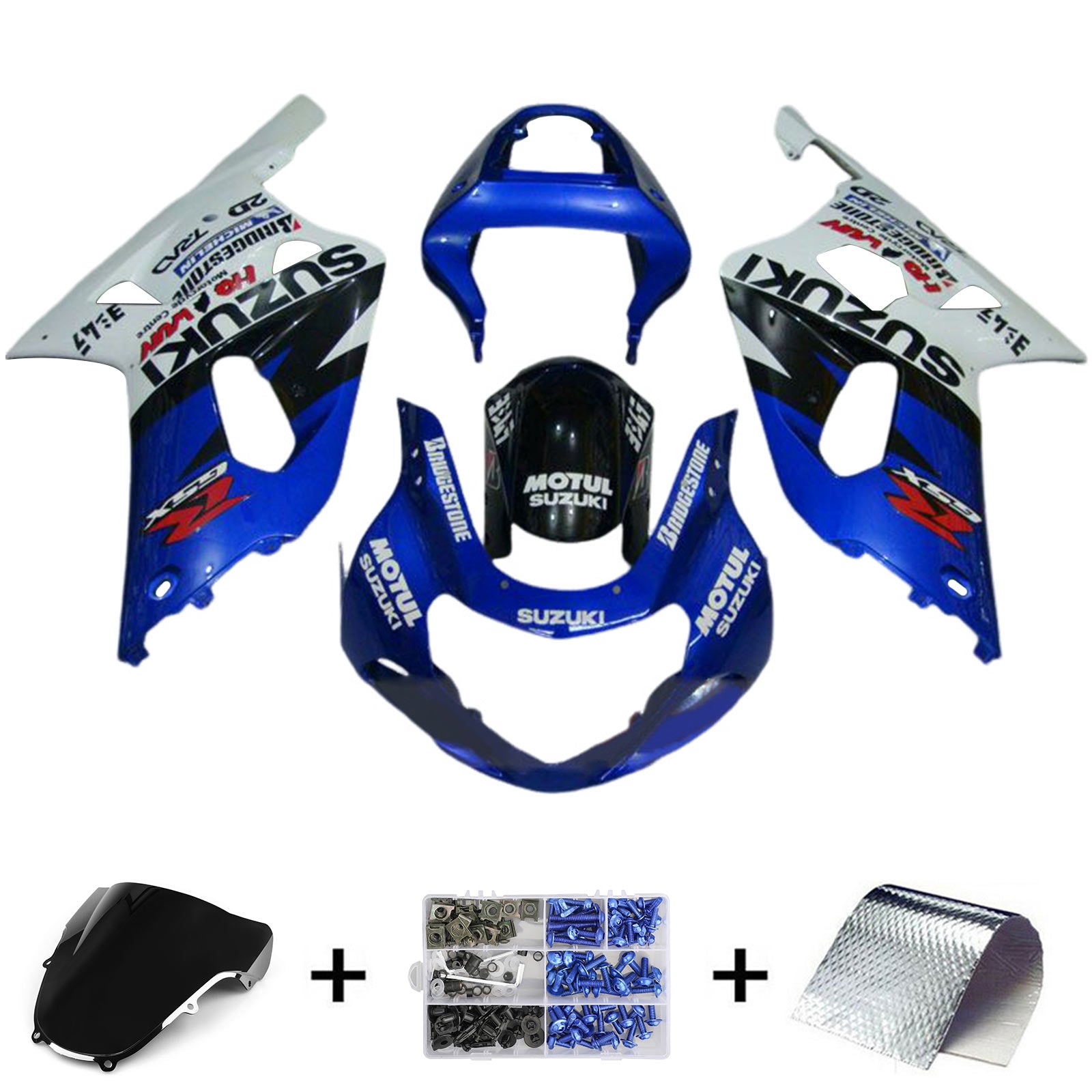 Amotopart 2000-2002 K1 K2 GSXR1000 Suzuki Bleu et Blanc Style5 Kit de carénage