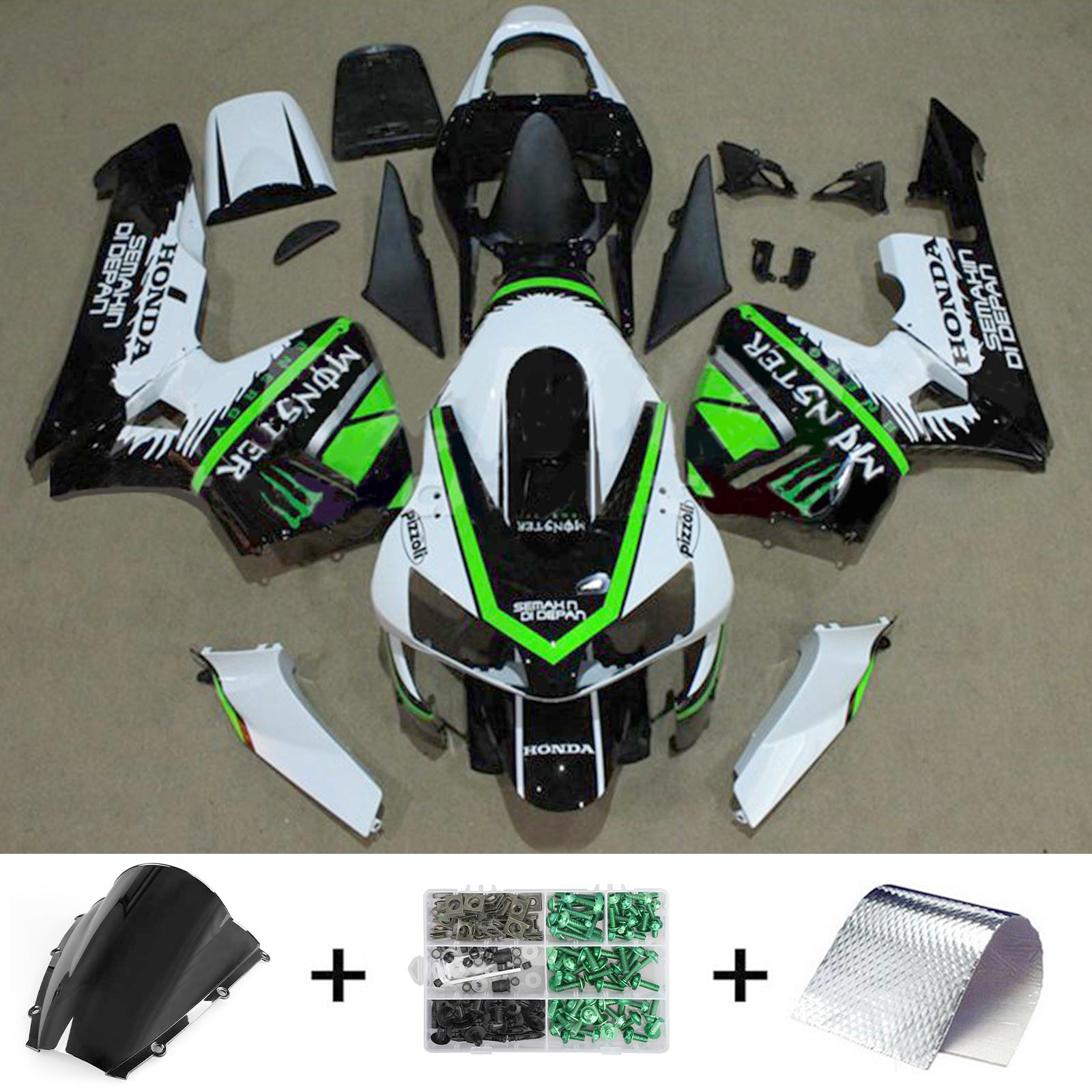 Amotopart 2003-2004 Honda CBR600RR Kit de carenado blanco verde