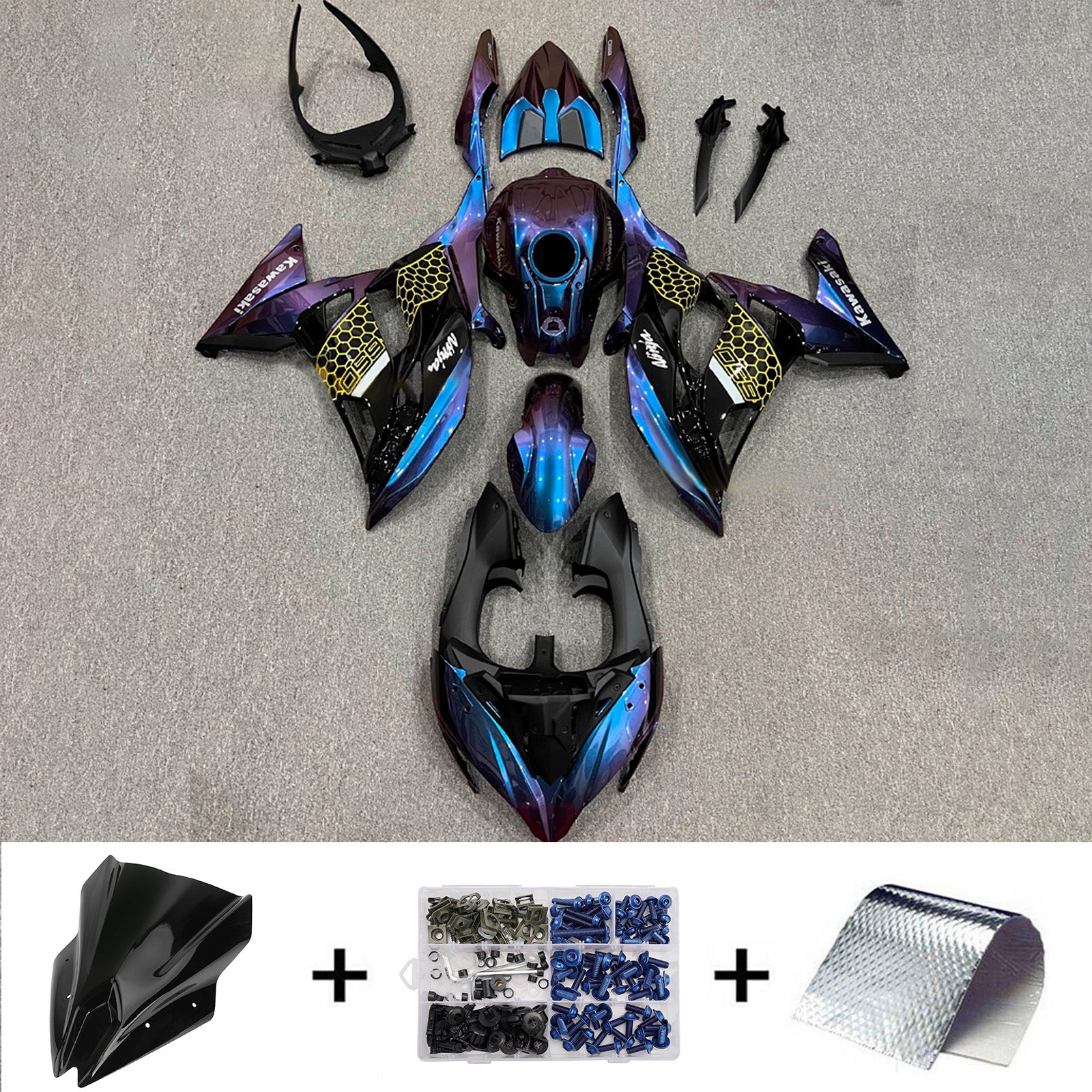 Amotopart 2017-2019 Kawasaki ER6F/Ninja650R Blue Purple Black Chameleon Fairing Kit