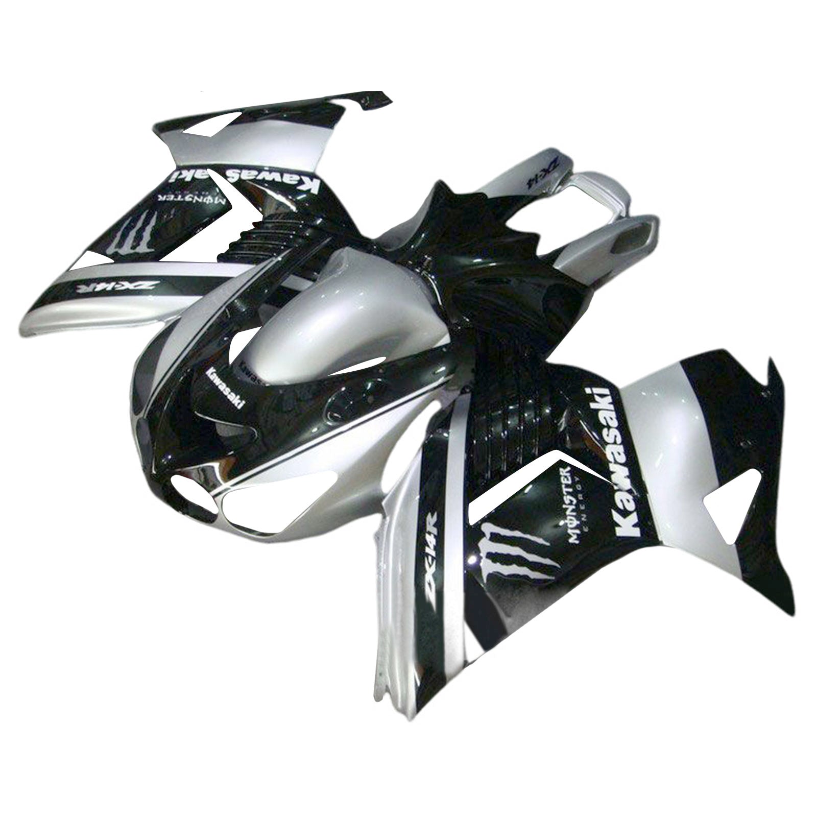 Amotopart 2006-2011 Kawasaki ZX14R ZZR1400 Black Silver & White  Fairing Kit