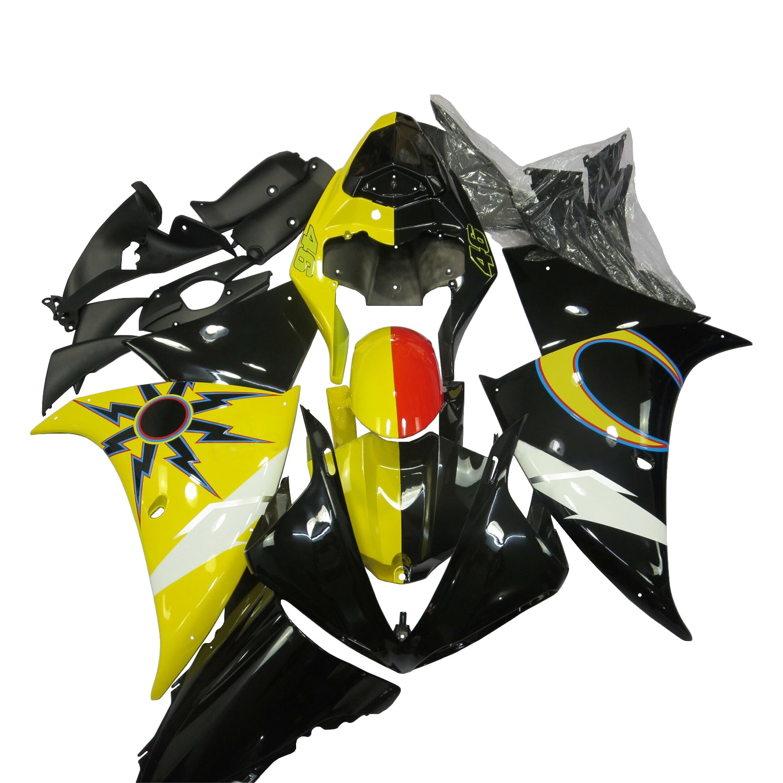 Amotopart 2012-2014 Yamaha YZF-R1 Black Yellow Fairing Kit