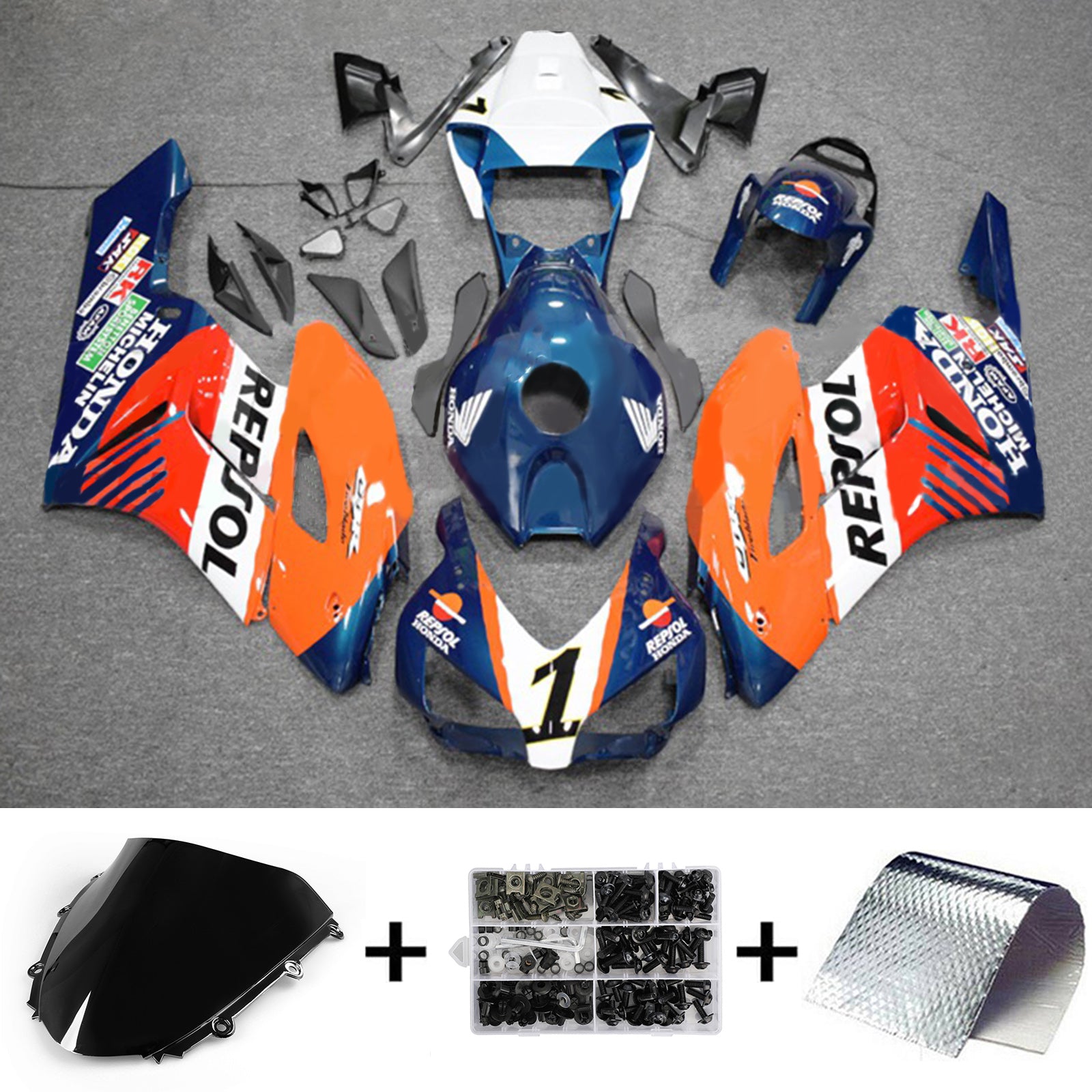 Amotopart 2004-2005 Honda CBR1000RR Repsol Orange Bleu Kit de carénage