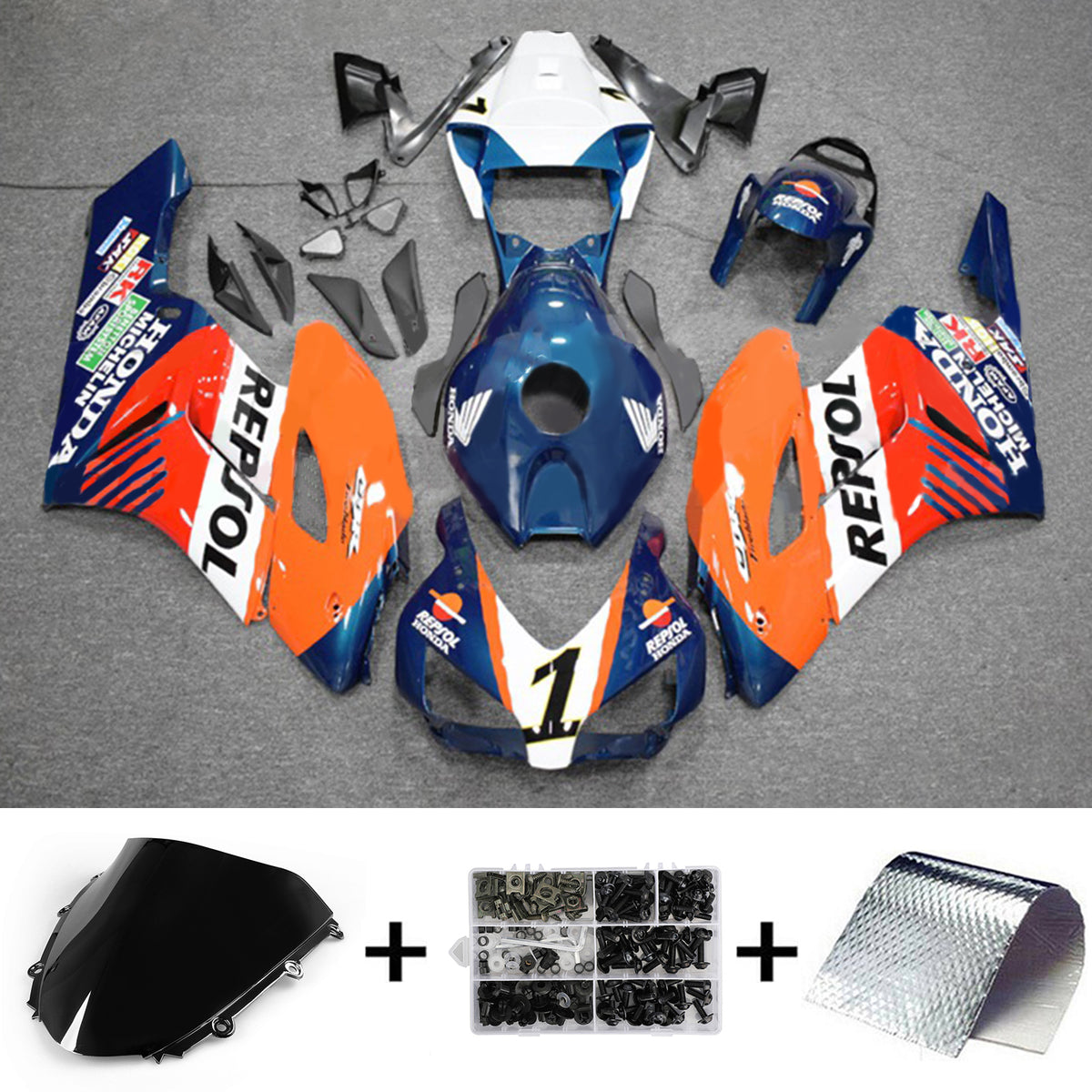 Amotopart 2004-2005 Kit carena Honda CBR1000RR Repjol arancione e blu