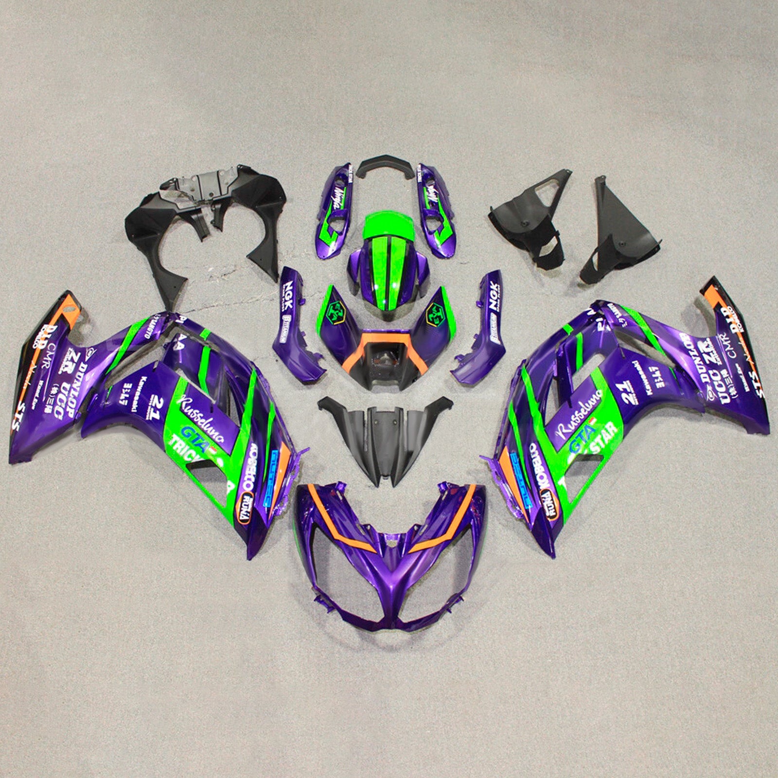Amotopart 2012-2016 Kawasaki ER6F/Ninja650 Purple Green Orange Fairing Kit